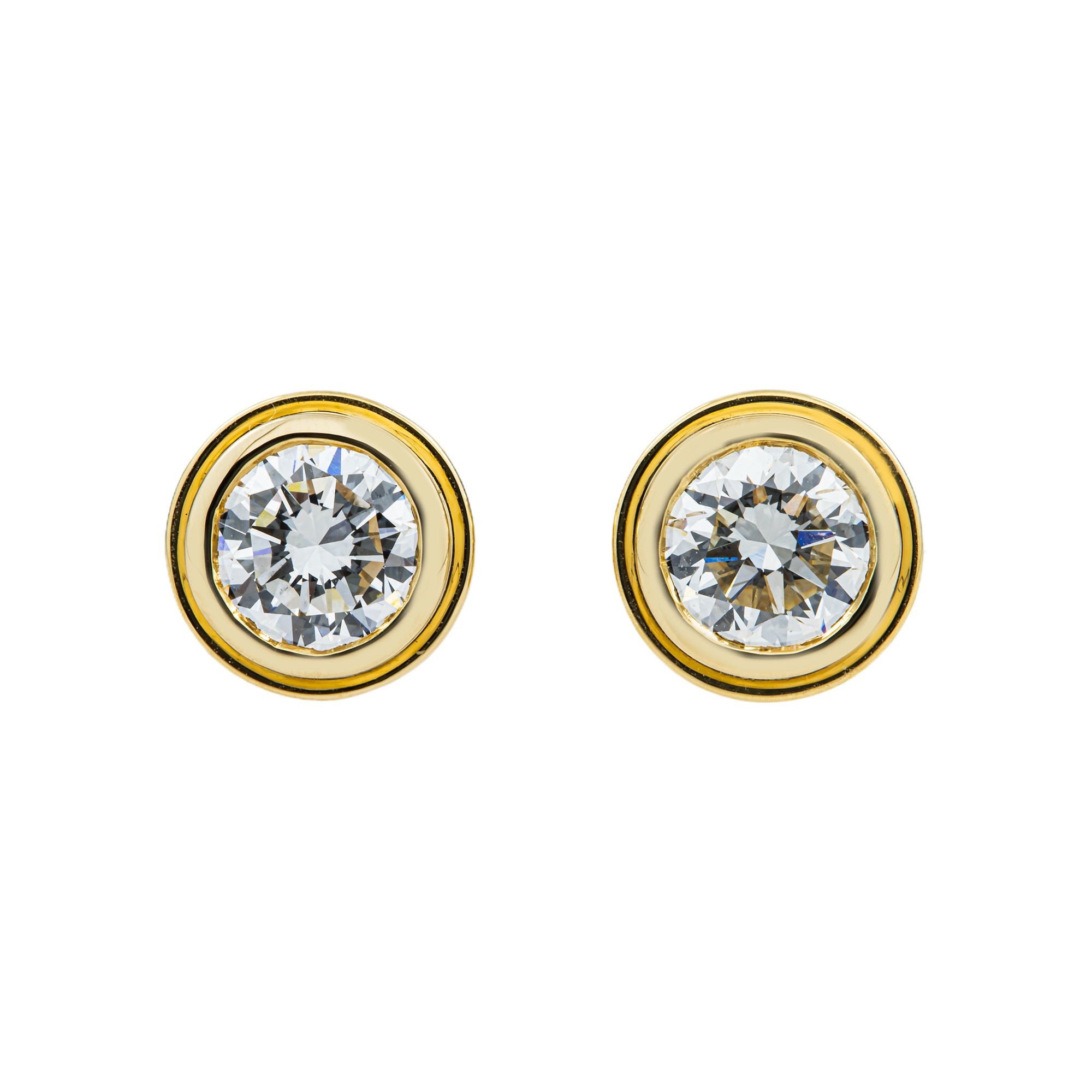 14K Yellow Gold Bezel Set Solitaire Round Diamond Stud Earrings 2.05ctw