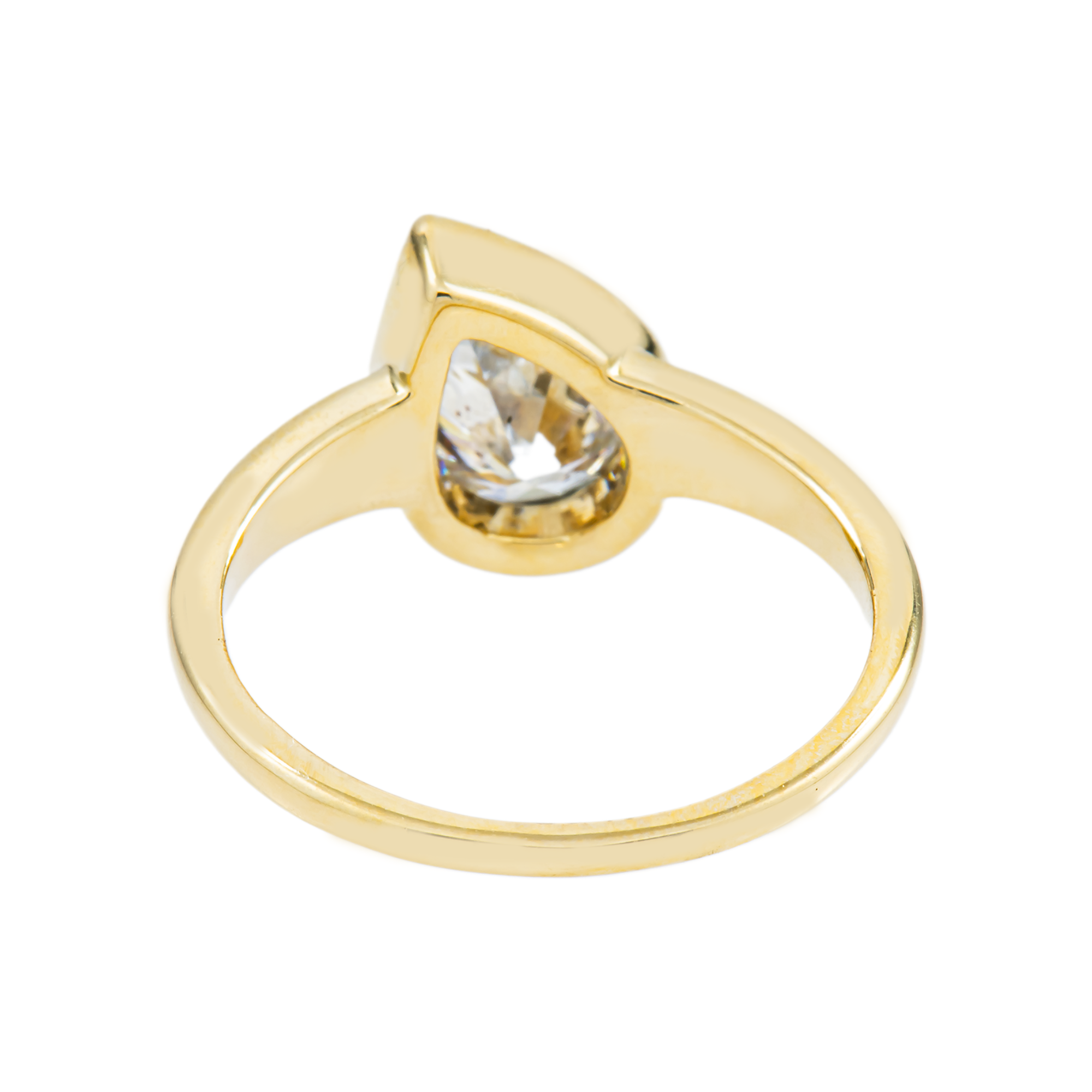 14K Yellow Gold Bezel Set Pear Cut Diamond Ring 1.18ct