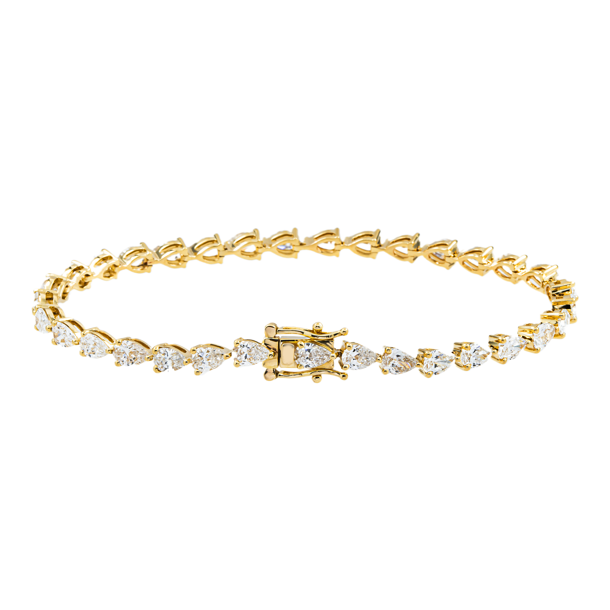 14K Yellow Gold Pear Cut Diamond Tennis Bracelet 7.02ct