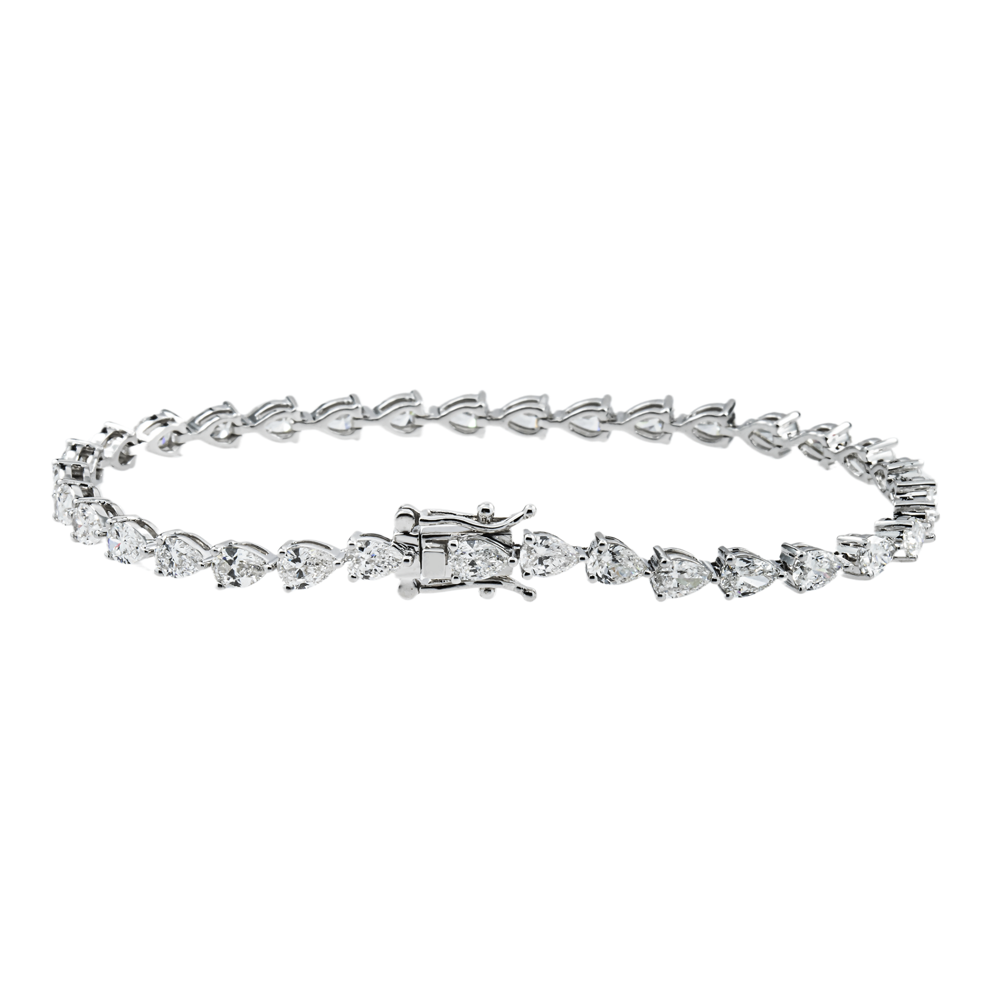 14K White Gold Pear Cut Diamond Tennis Bracelet 6.20ct