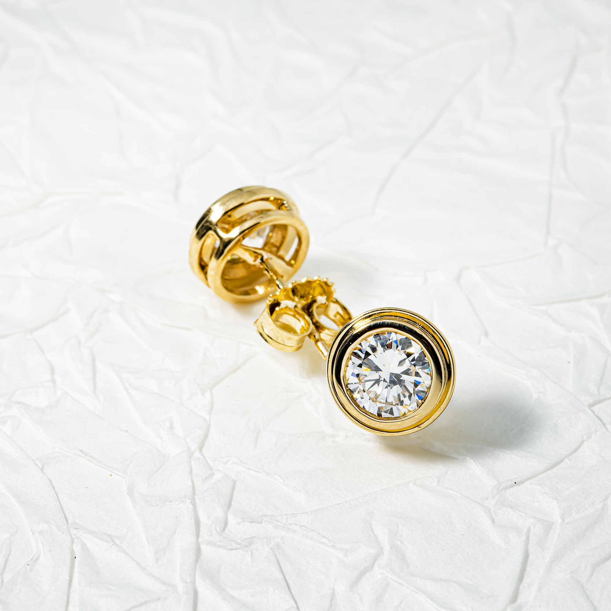 14K Yellow Gold Bezel Set Solitaire Round Diamond Stud Earrings 2.05ctw
