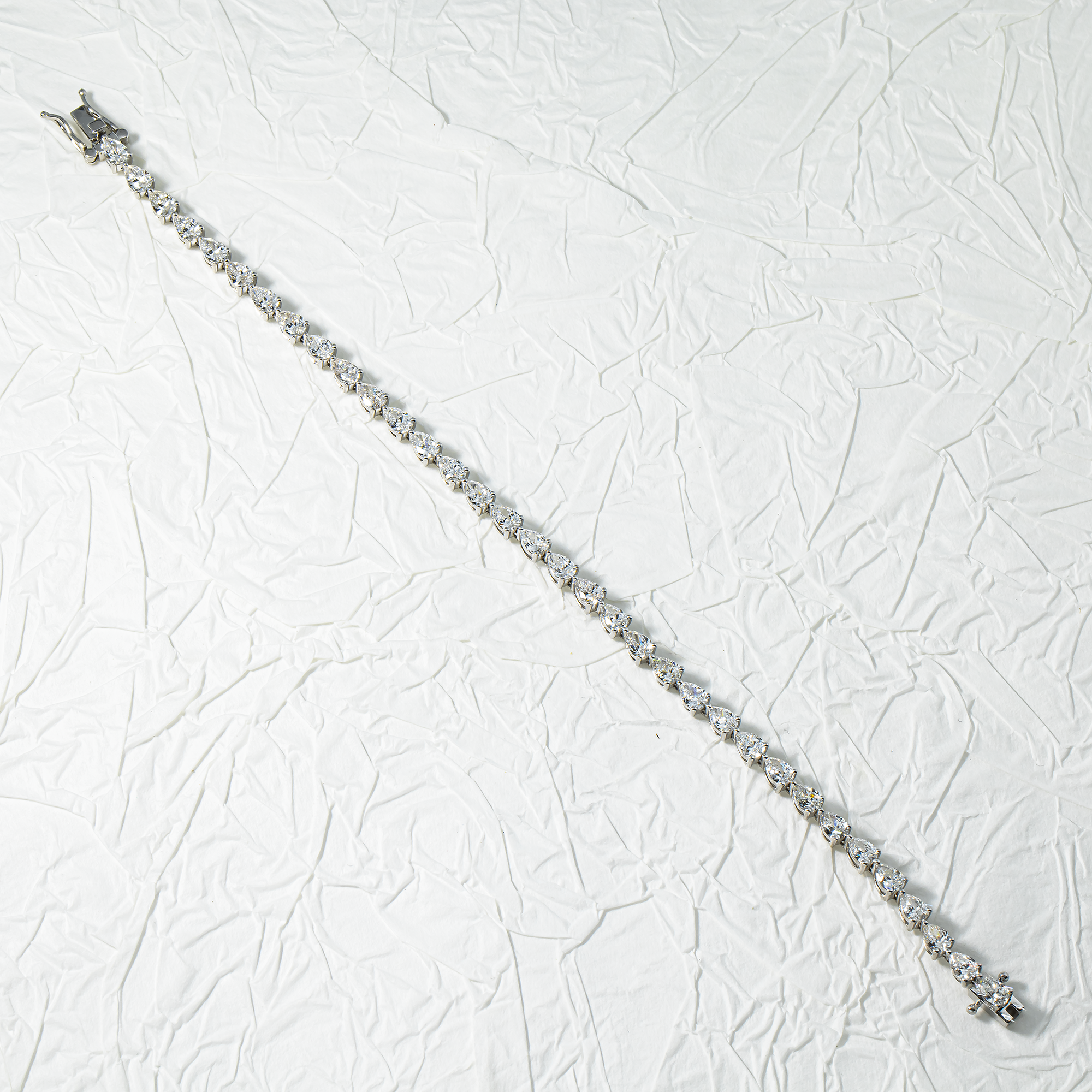 14K White Gold Pear Cut Diamond Tennis Bracelet 6.20ct