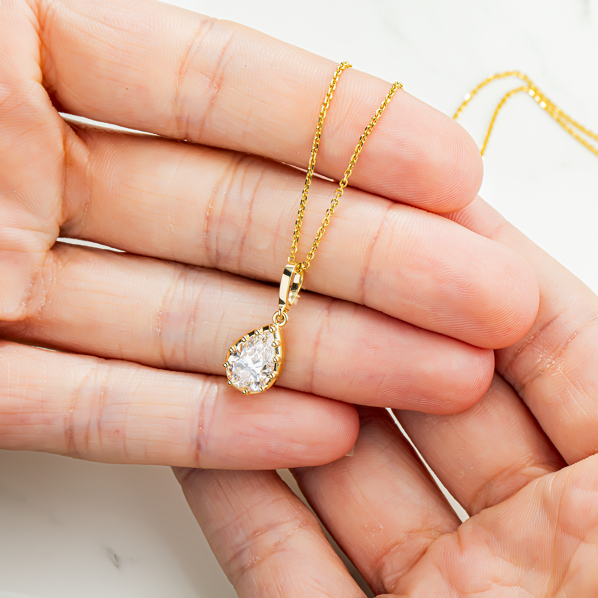 14K Yellow Gold Pear Cut Diamond Pendant & Chain Necklace 1.59ct