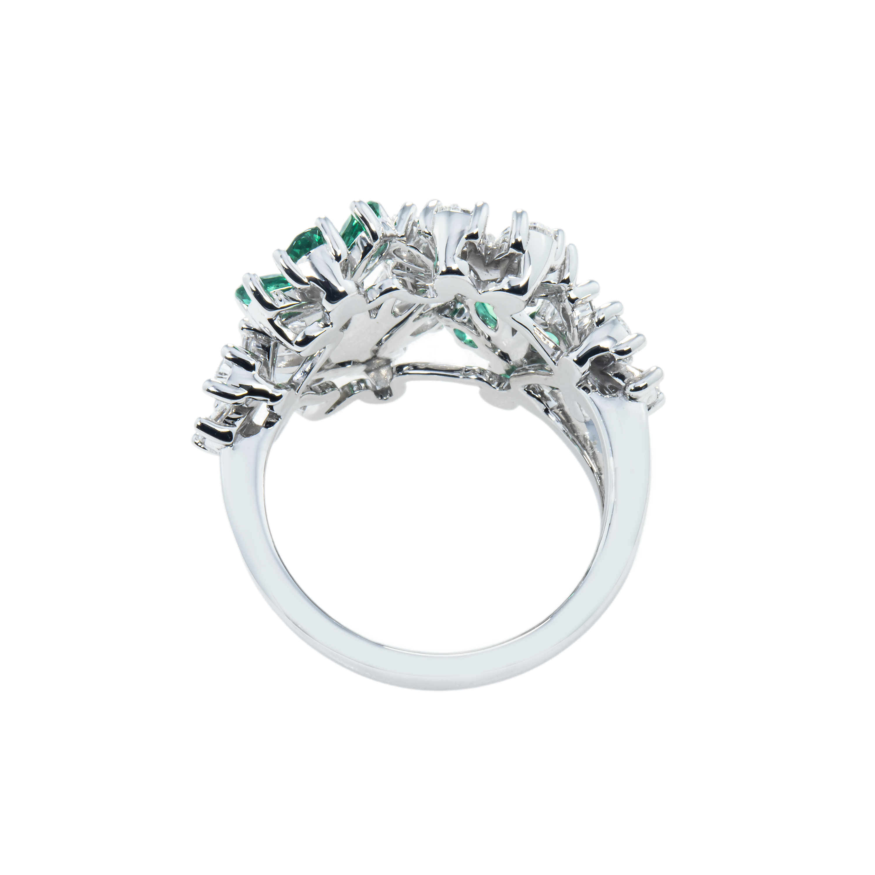 14K White Gold Pear Cut Emerald & Diamond Spring Flower Ring 3.07Ctw Rings