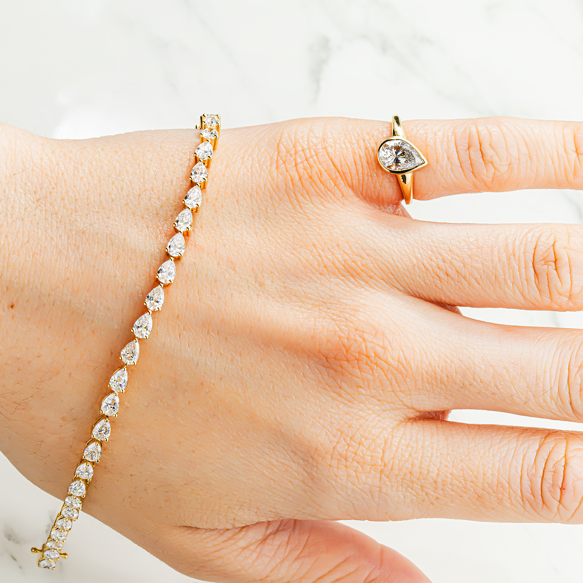 14K Yellow Gold Pear Cut Diamond Tennis Bracelet 7.02ct