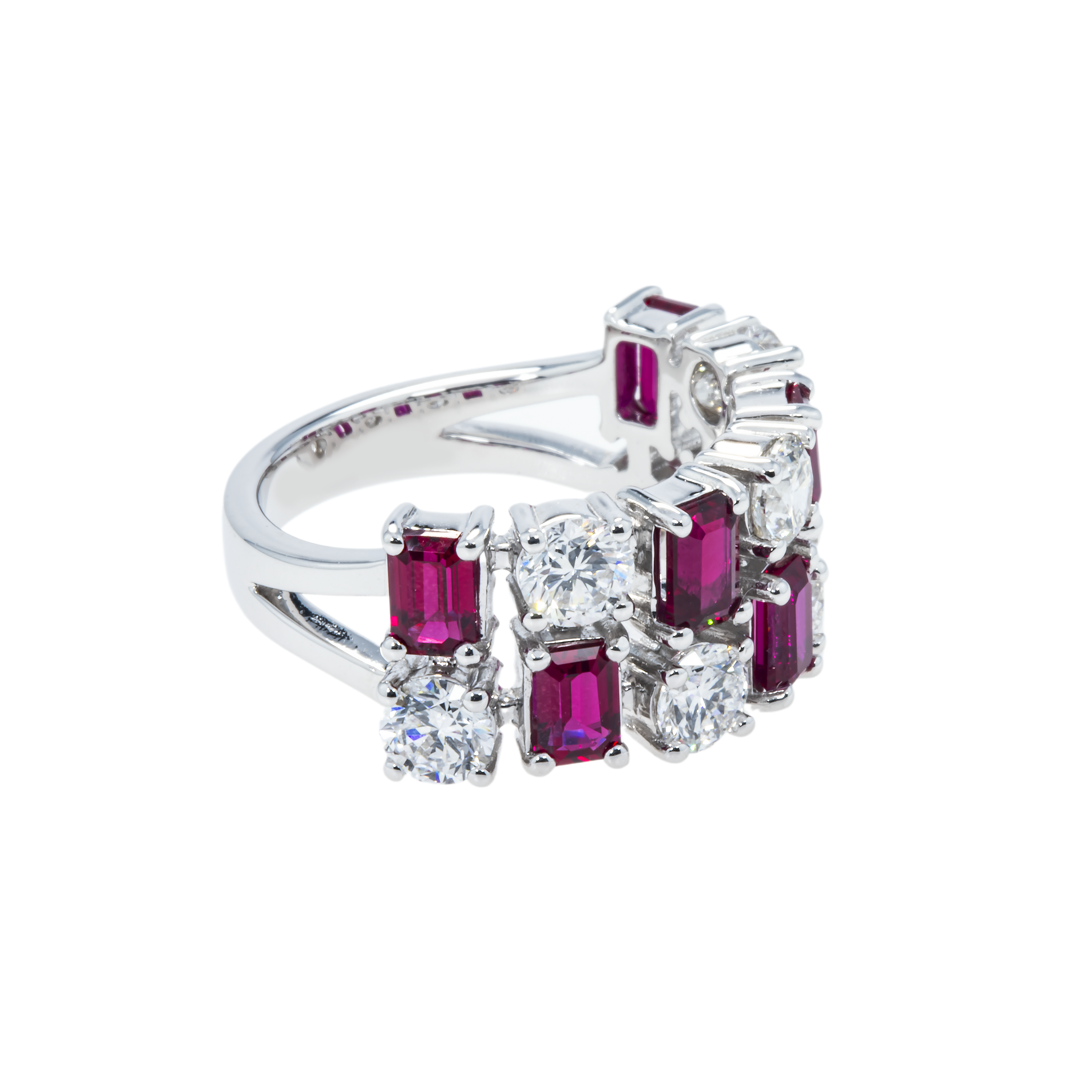 14K White Gold Emerald Cut Ruby & Round Diamond Ring 34.20Ctw Rings