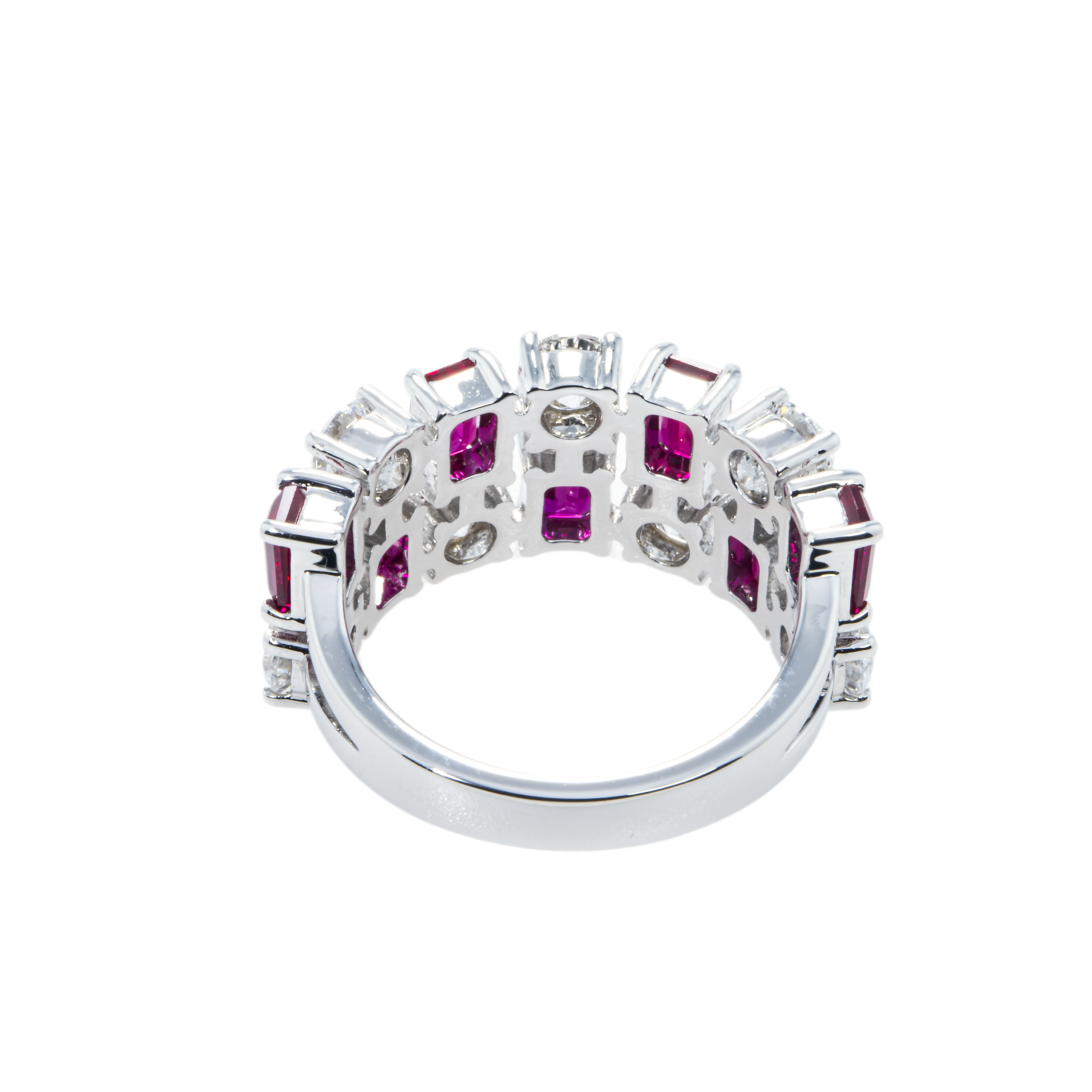 14K White Gold Emerald Cut Ruby & Round Diamond Ring 34.20Ctw Rings