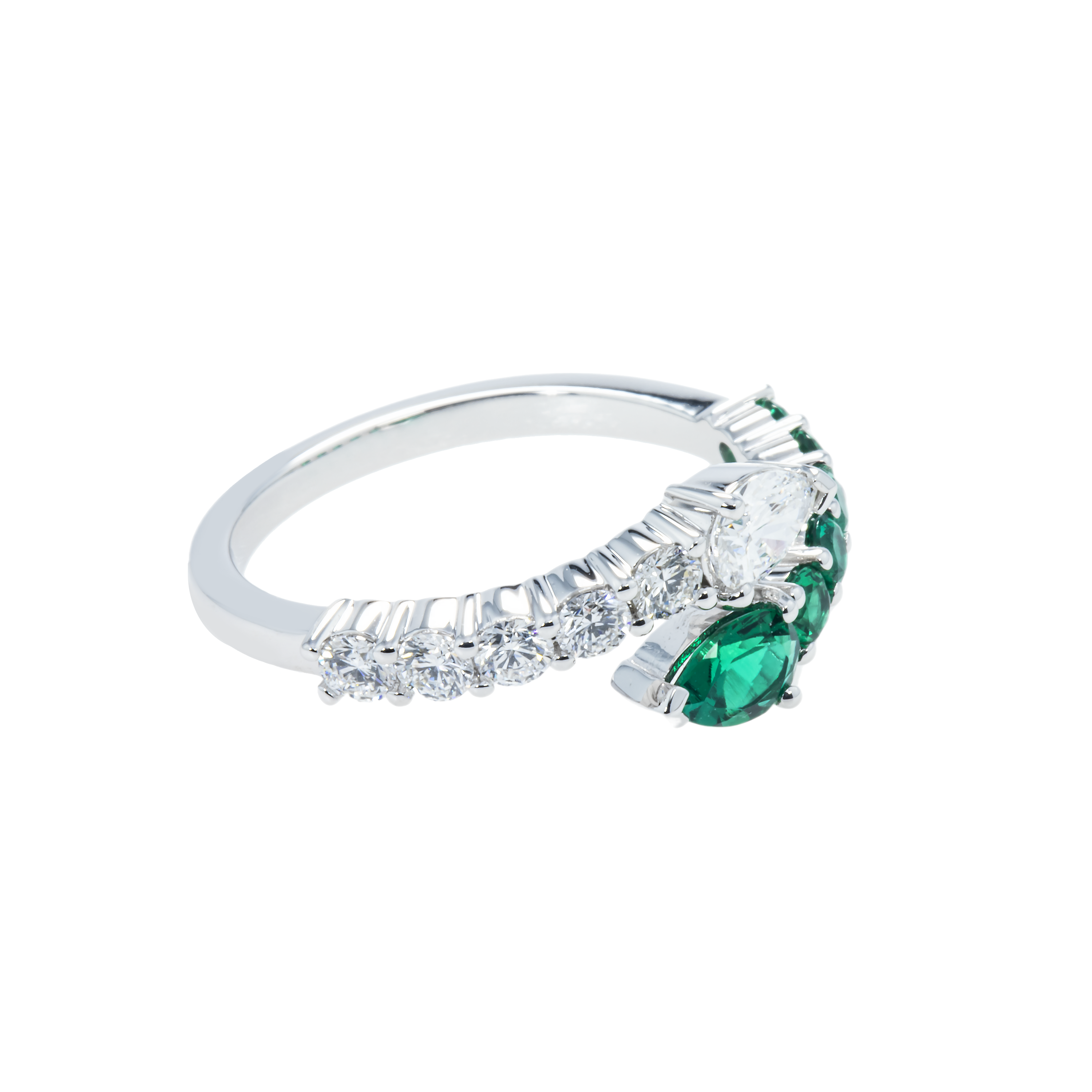 14K White Gold Emerald & Diamond Snake Wrap Ring 1.20Ctw Rings