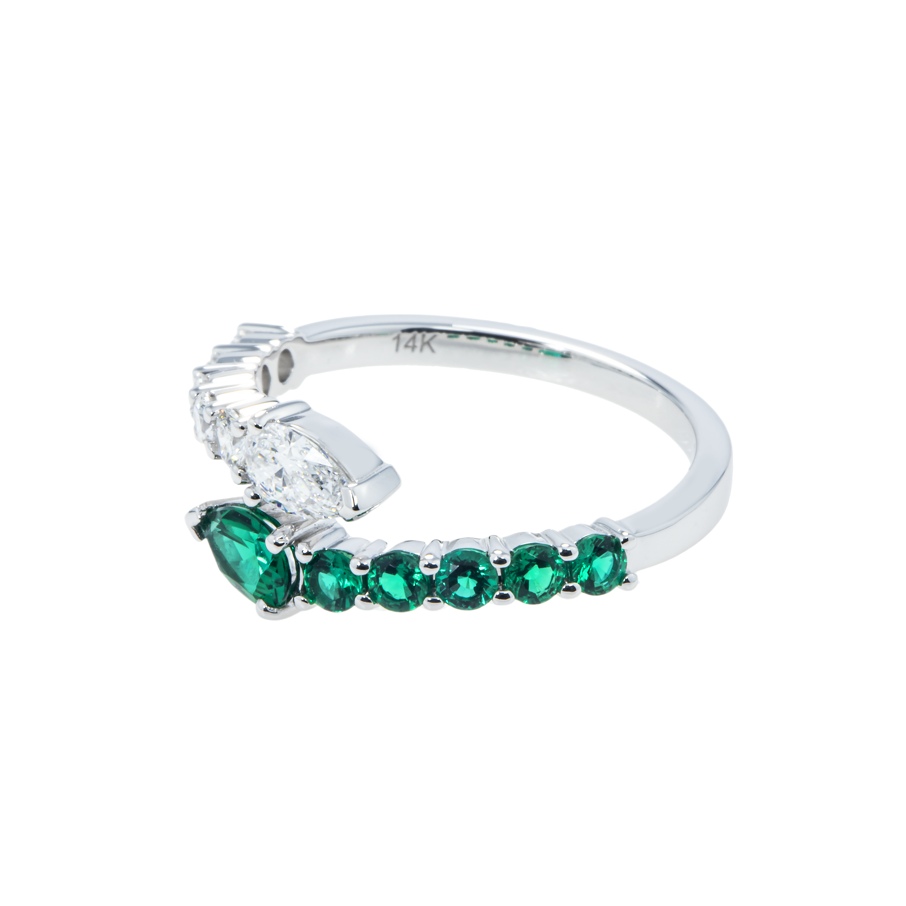 14K White Gold Emerald & Diamond Snake Wrap Ring 1.20Ctw Rings
