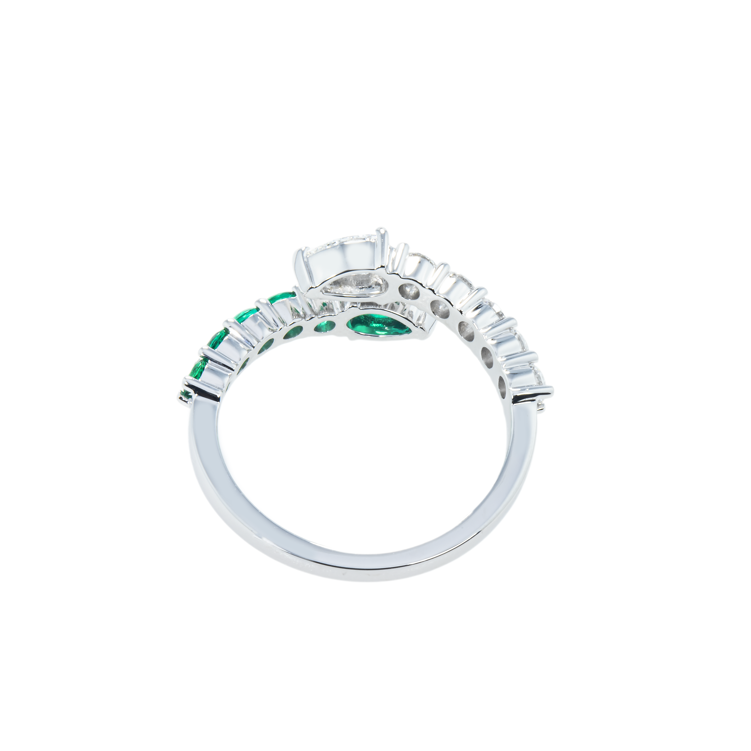 14K White Gold Emerald & Diamond Snake Wrap Ring 1.20Ctw Rings