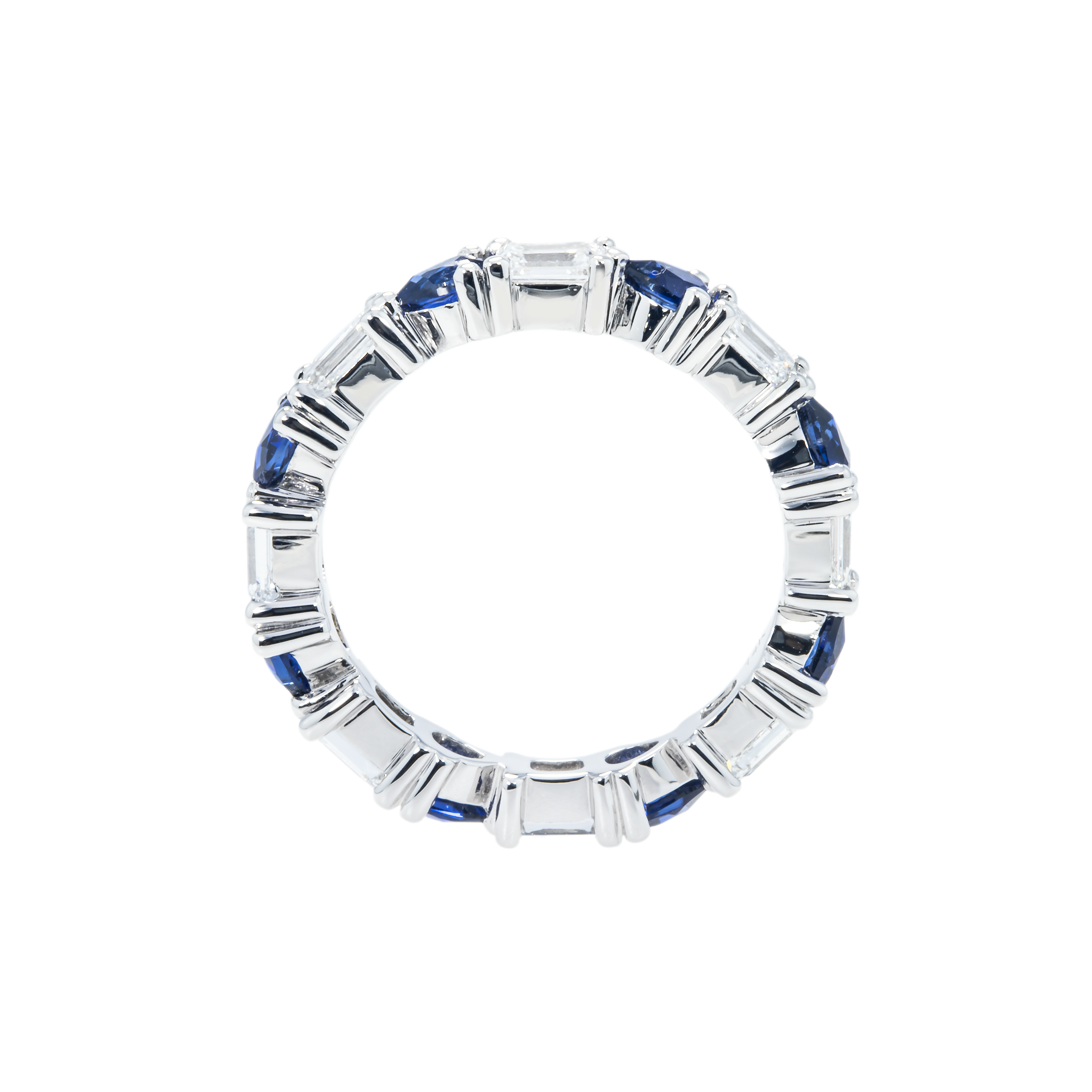 14K White Gold Emerald Cut Diamond & Pear Sapphire Eternity Ring 3.03Ctw Rings