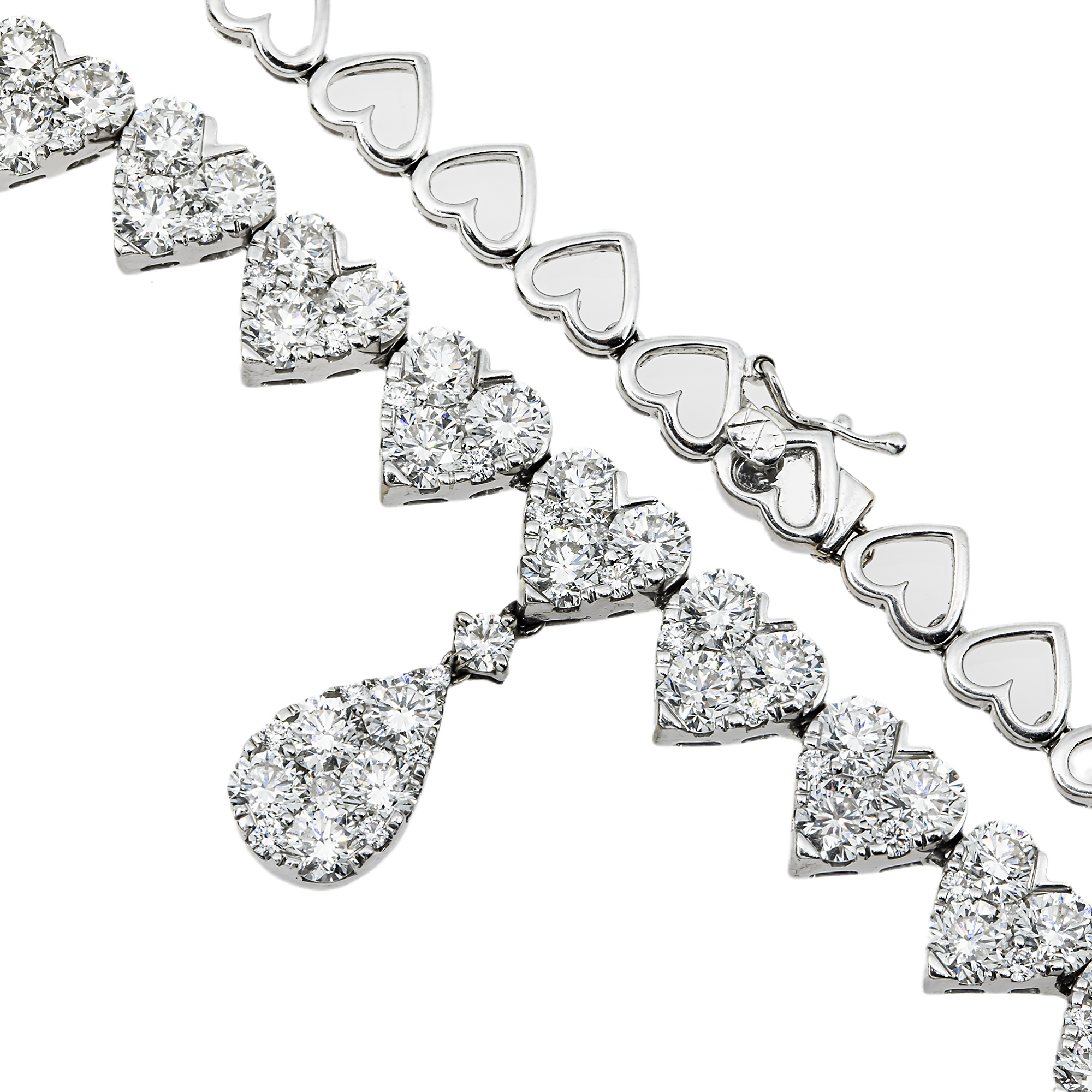 18K White Gold Multi Cut Diamond Drop Necklace 21.96ct