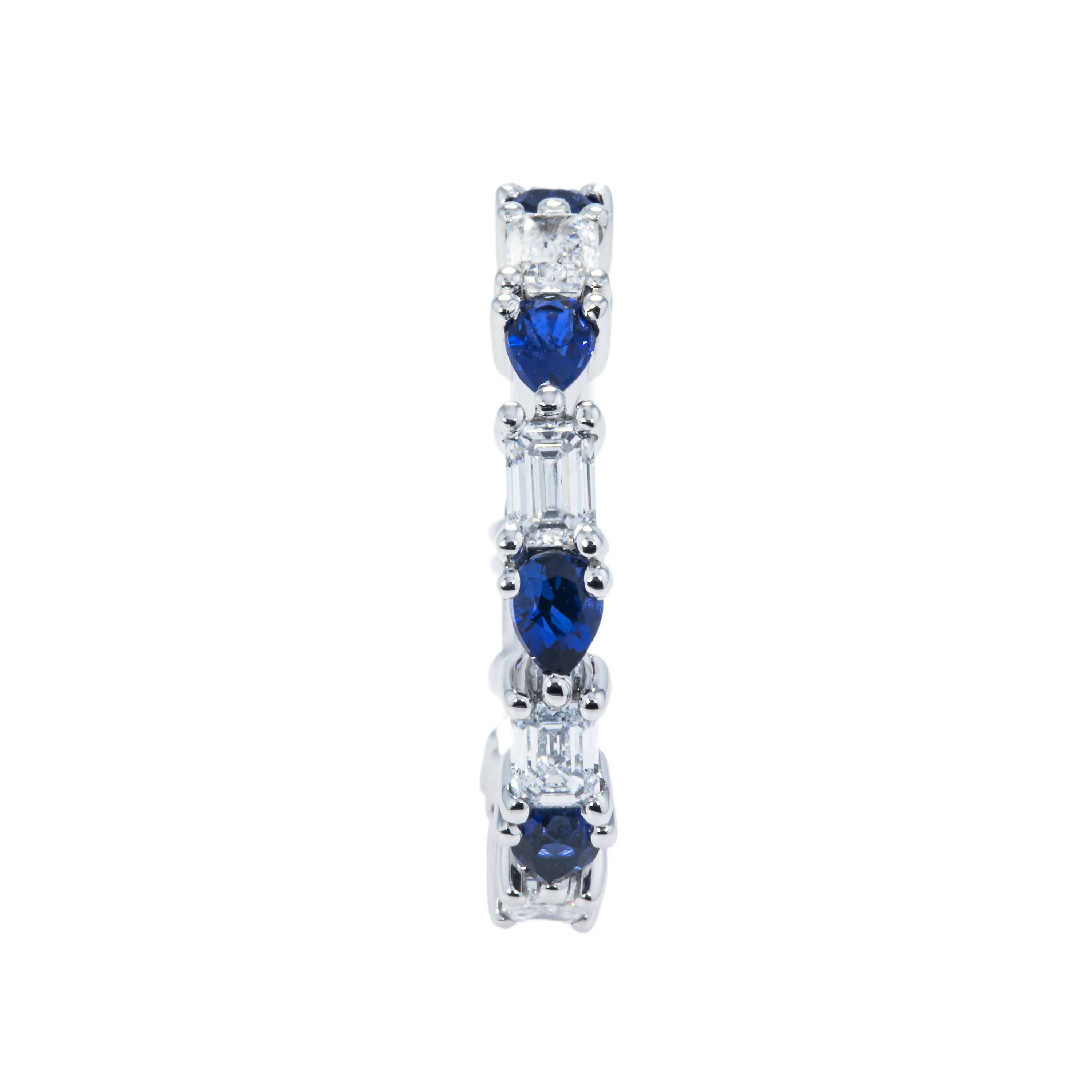 14K White Gold Emerald Cut Diamond & Pear Sapphire Eternity Ring 3.03Ctw Rings