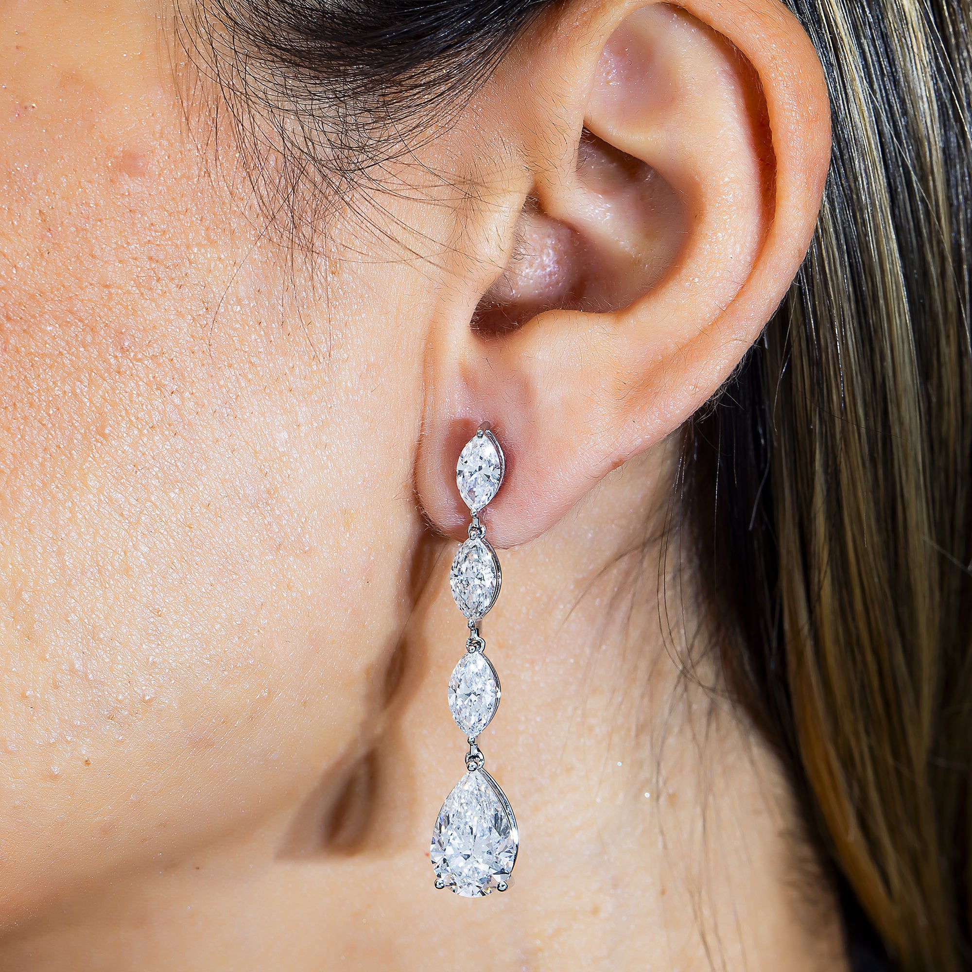 14K White Gold Marquise & Pear Cut Raindrop Earings 9.81Ctw Earrings