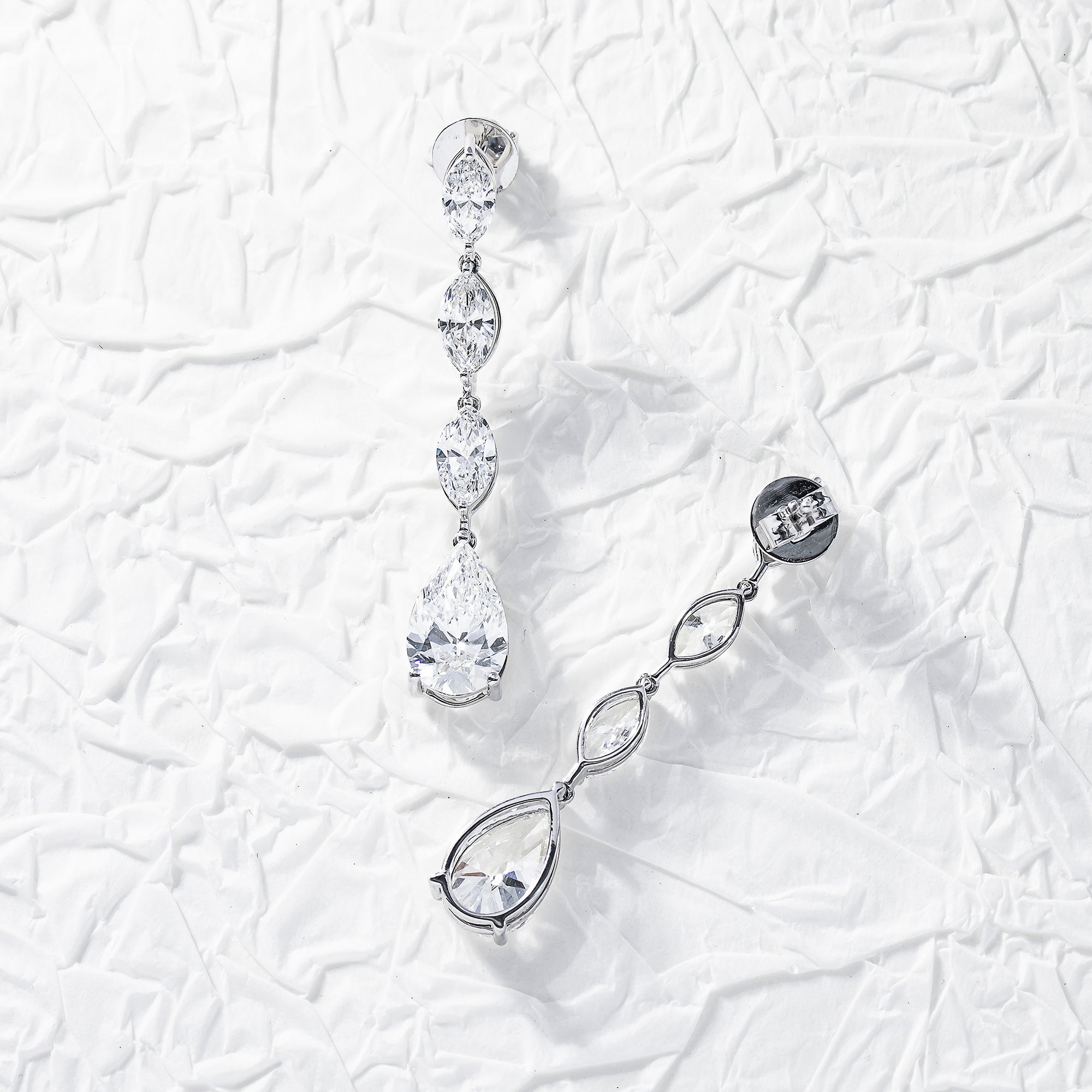 14K White Gold Marquise & Pear Cut Raindrop Earings 9.81Ctw Earrings