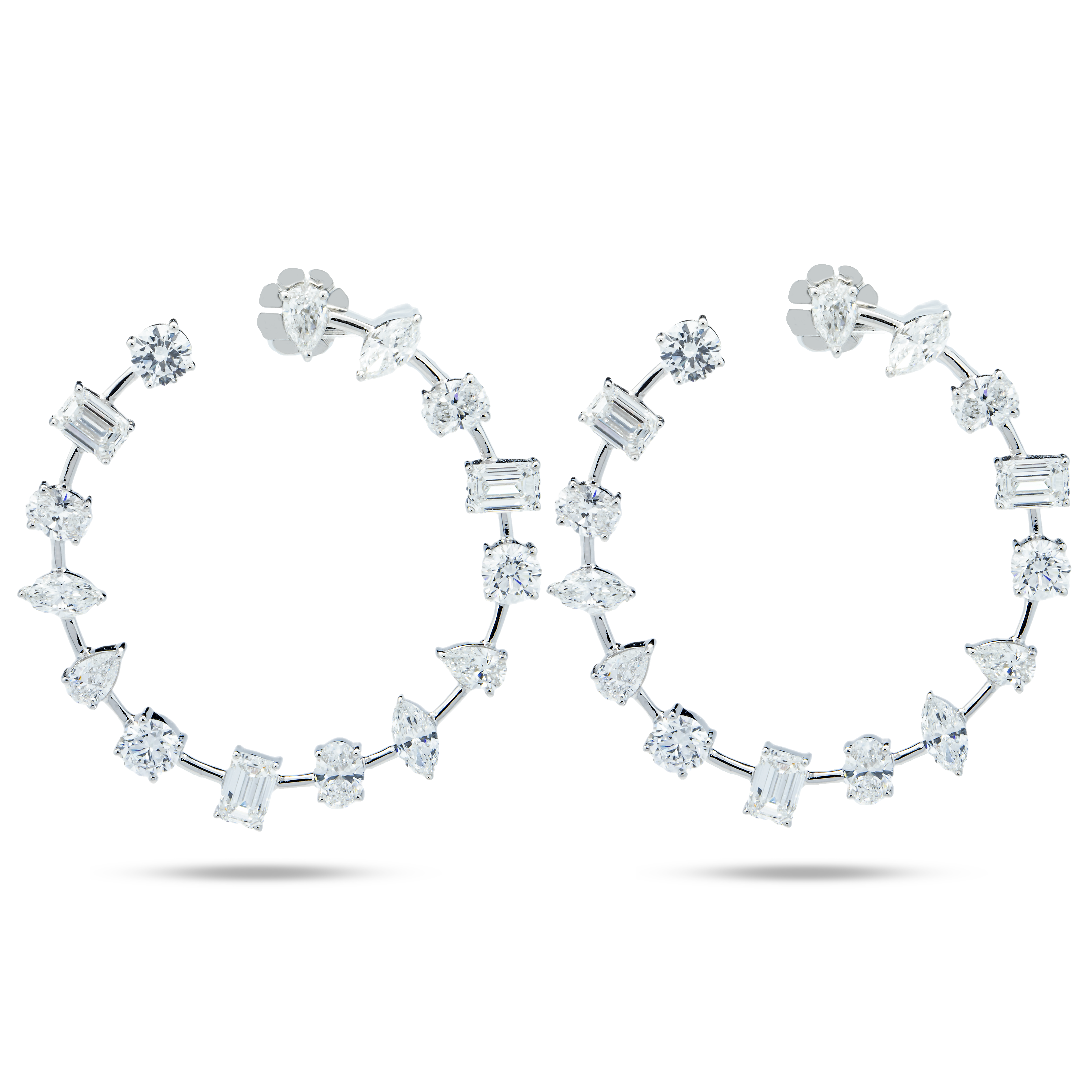 14K White Gold Multi-Cut Satellite Diamond Hoops 9.58Ctw Earrings