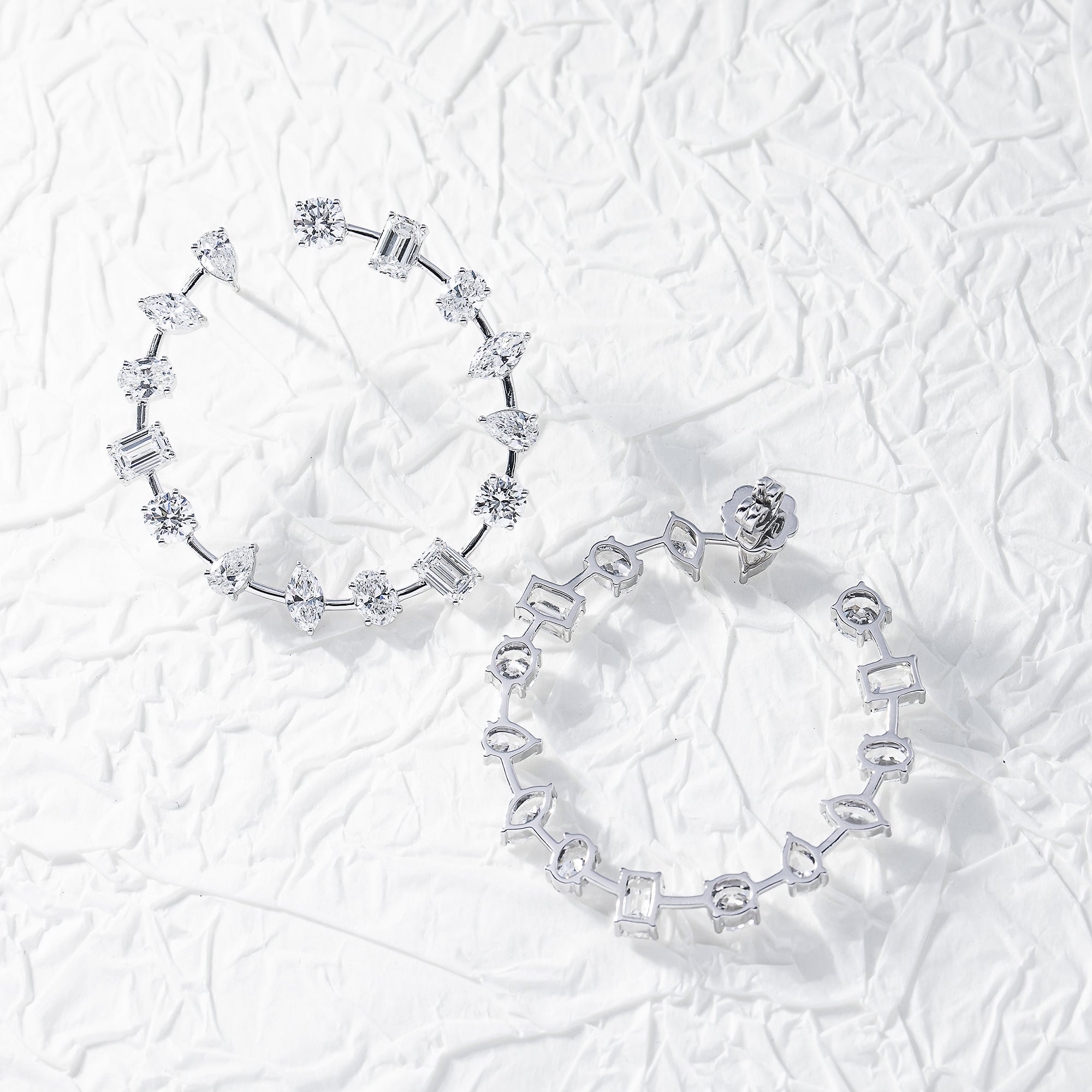 14K White Gold Multi-Cut Satellite Diamond Hoops 9.58Ctw Earrings