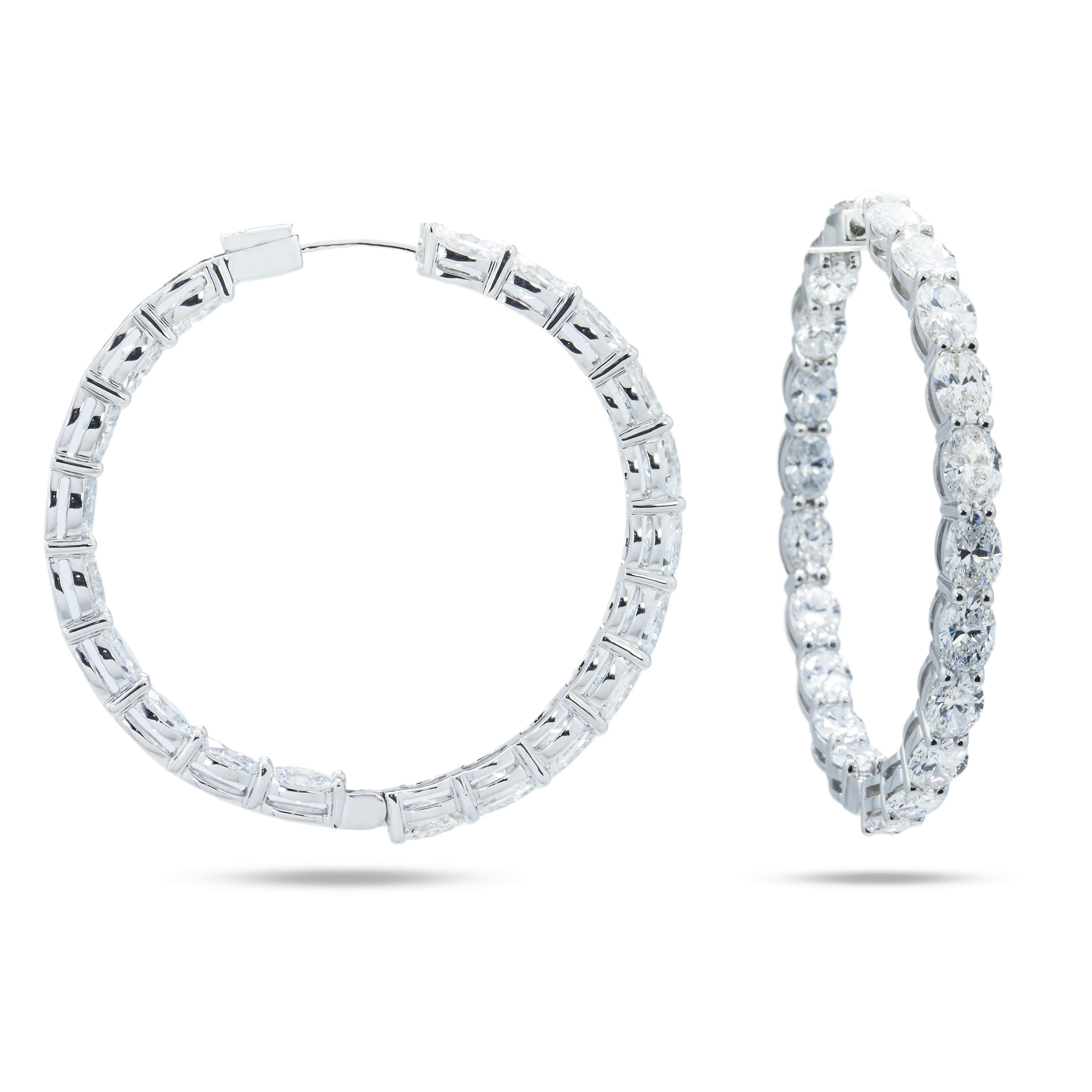 14K White Gold Oval Diamond Inside Out Hoops Earrings 9.60Ctw