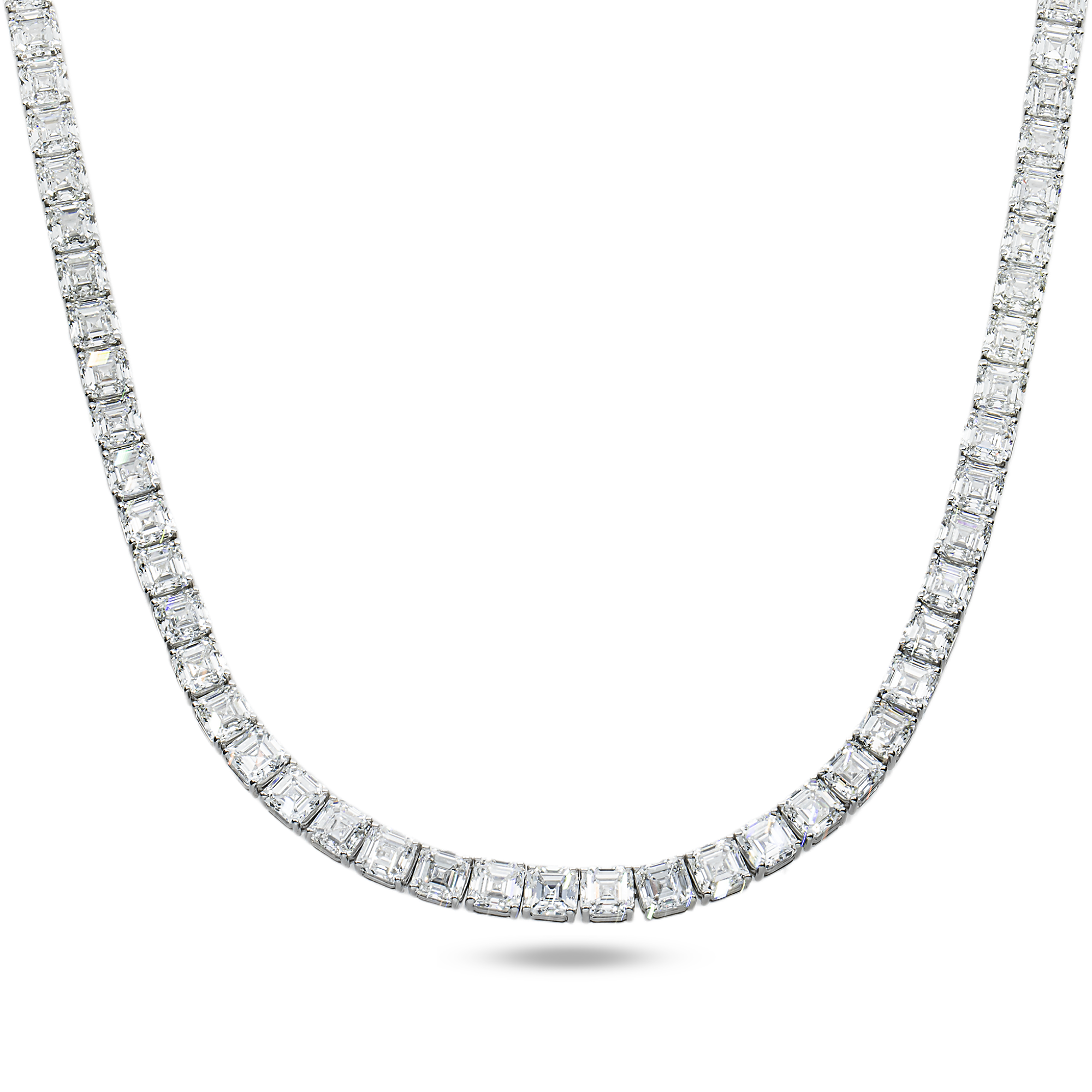 14K White Gold Asscher Cut Diamond Tennis Chain 97.15ct