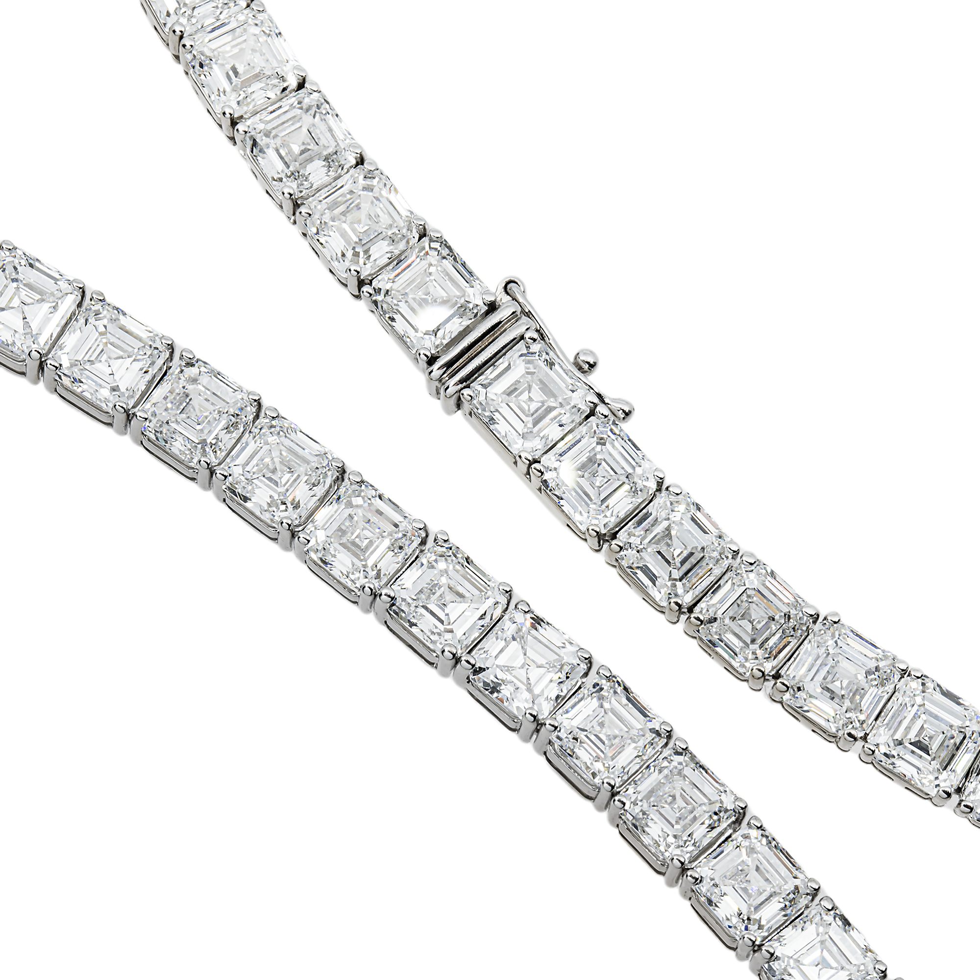 14K White Gold Asscher Cut Diamond Tennis Chain 97.15ct