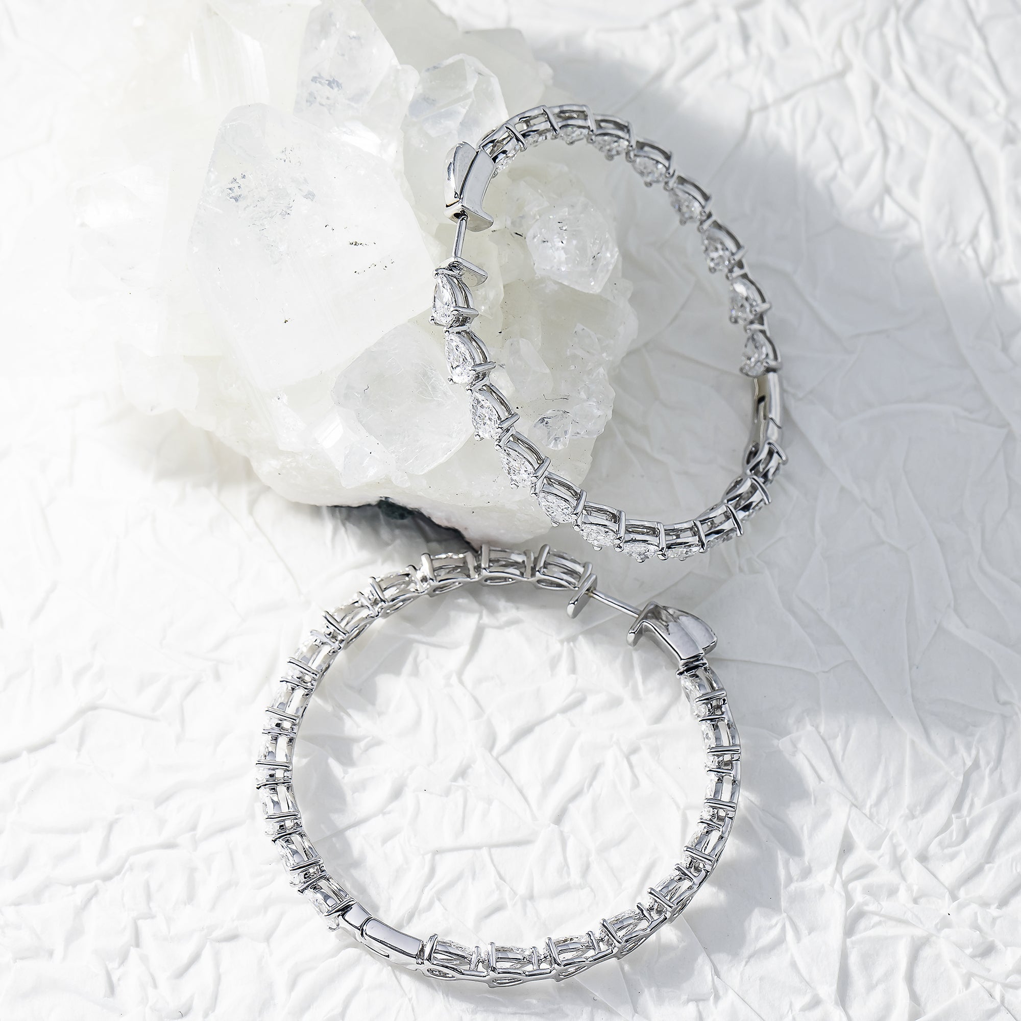 18K White Gold Pear Cut Diamond Inside Out Hoop Earrings 6.63Ctw
