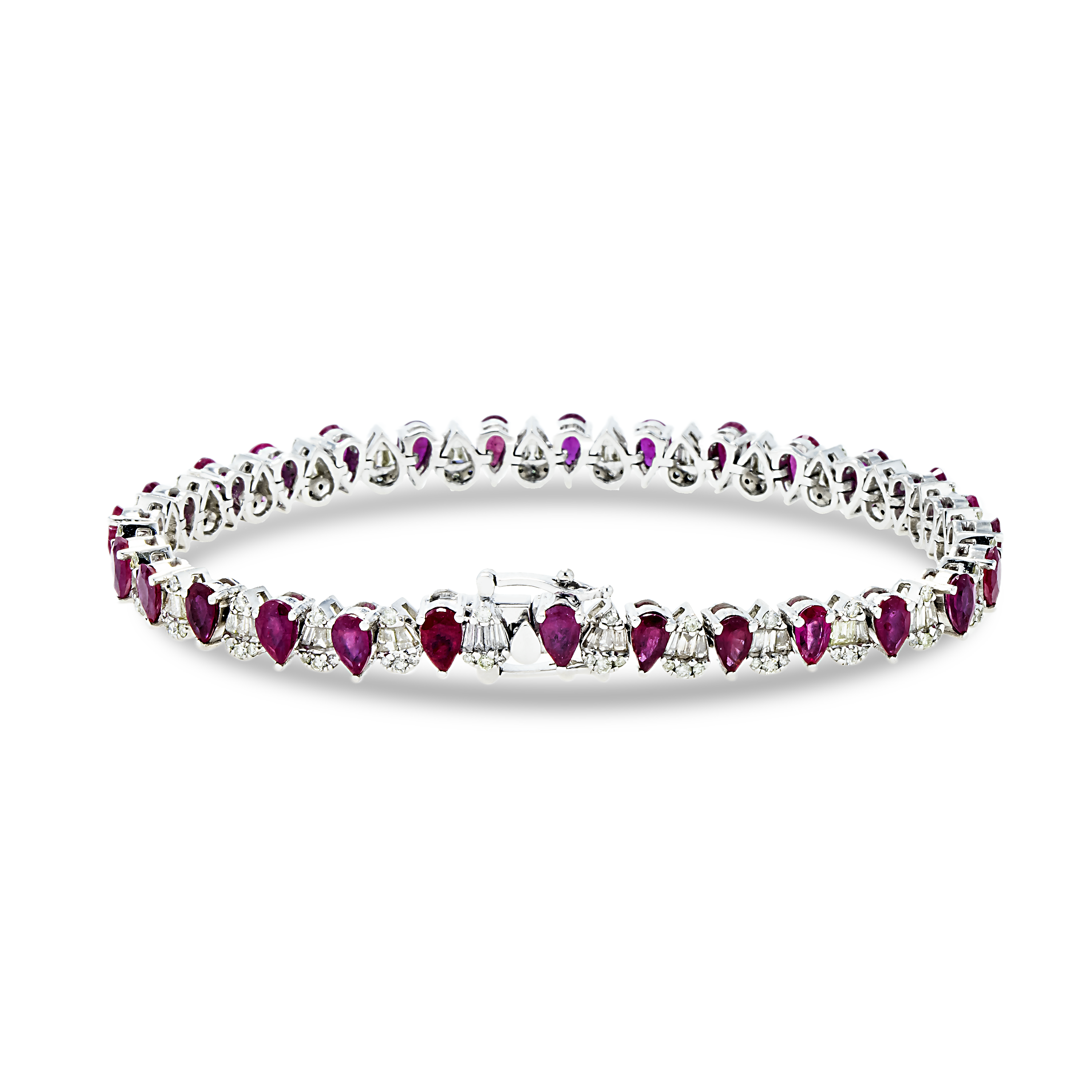 14K White Gold Pear Cut Ruby & Diamond Tennis Bracelet Bracelets