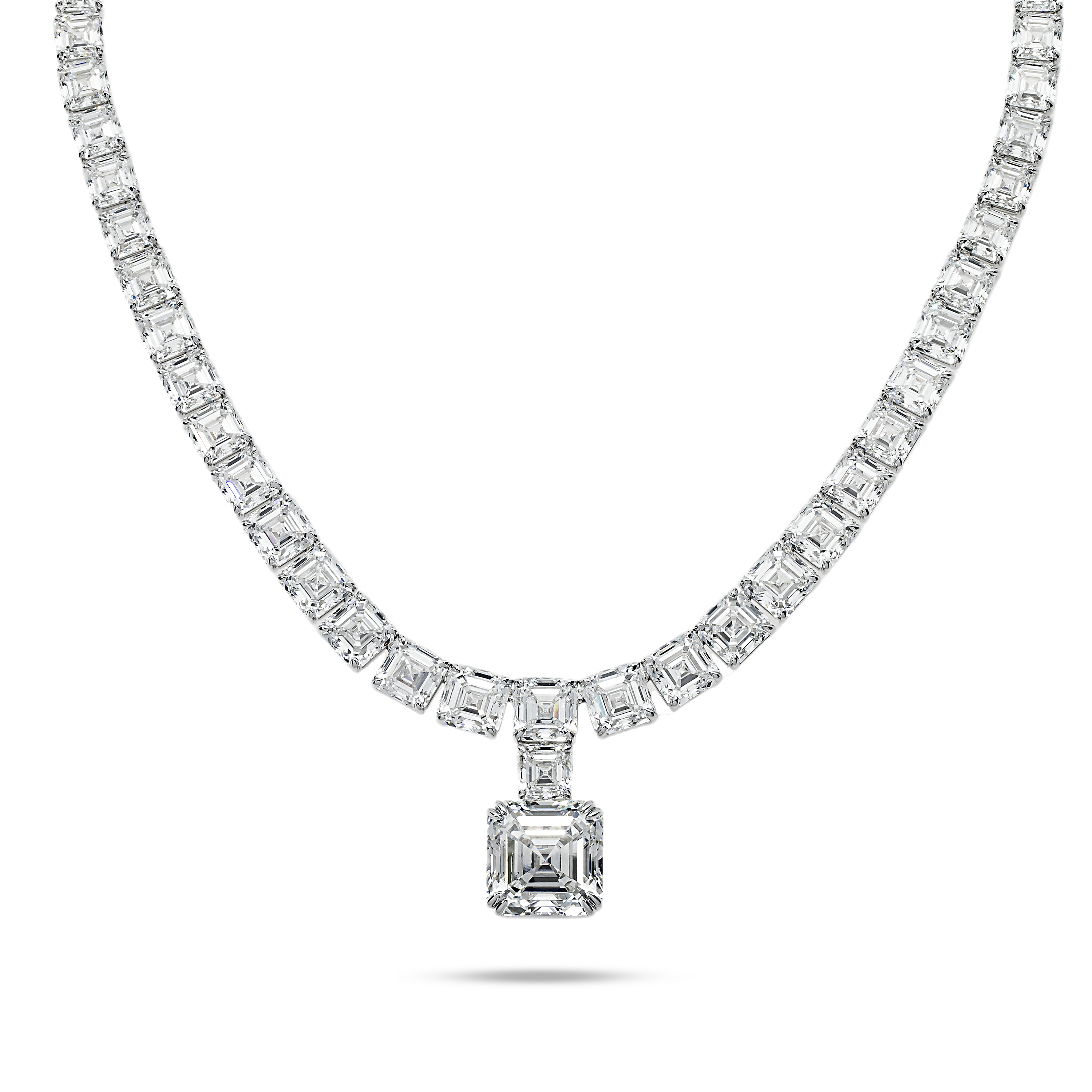 Igi 18K White Gold Full Asscher Cut Diamond Drop Necklace 138.23Ct Necklace