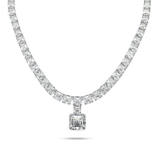 IGI 18K White Gold Full Asscher Cut Diamond Drop Necklace 138.23ct