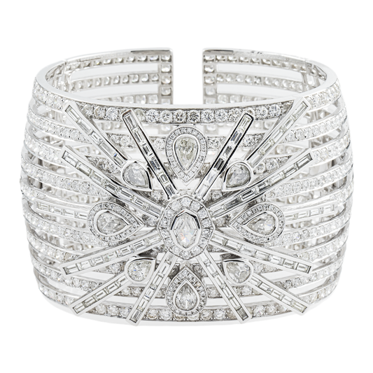 14K White Gold Multi Cut Cuff Bangle Bracelet 42.31ct