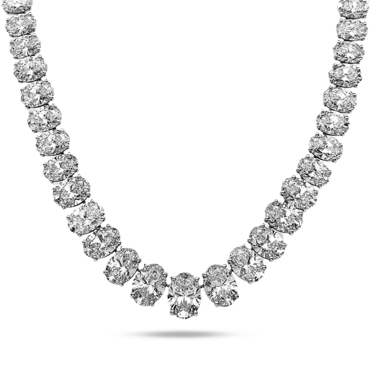 IGI Platinum Slightly Graduated Oval Diamond Tennis Chain 104ct