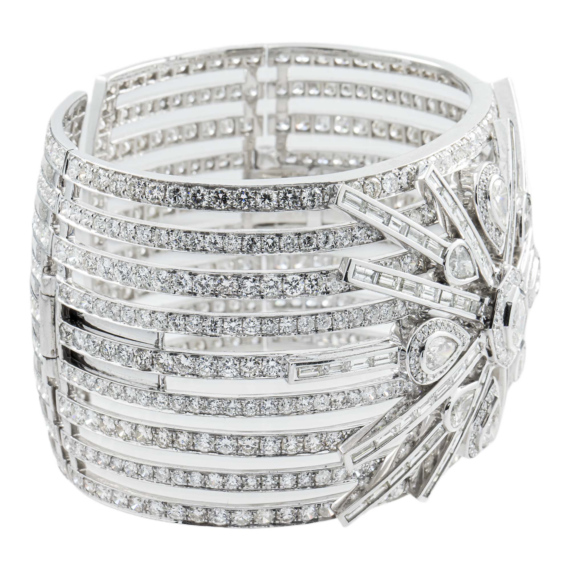 14K White Gold Multi Cut Cuff Bangle Bracelet 42.31ct
