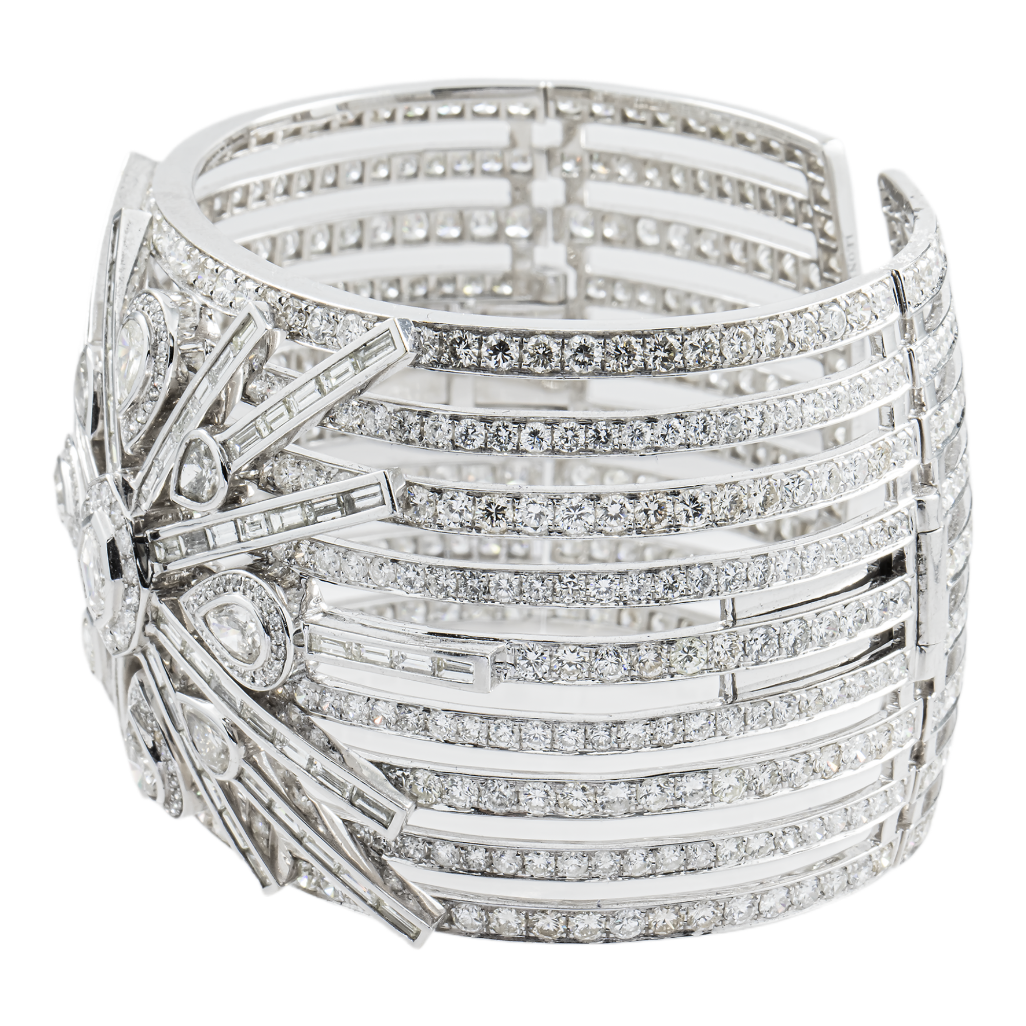 14K White Gold Multi Cut Cuff Bangle Bracelet 42.31ct