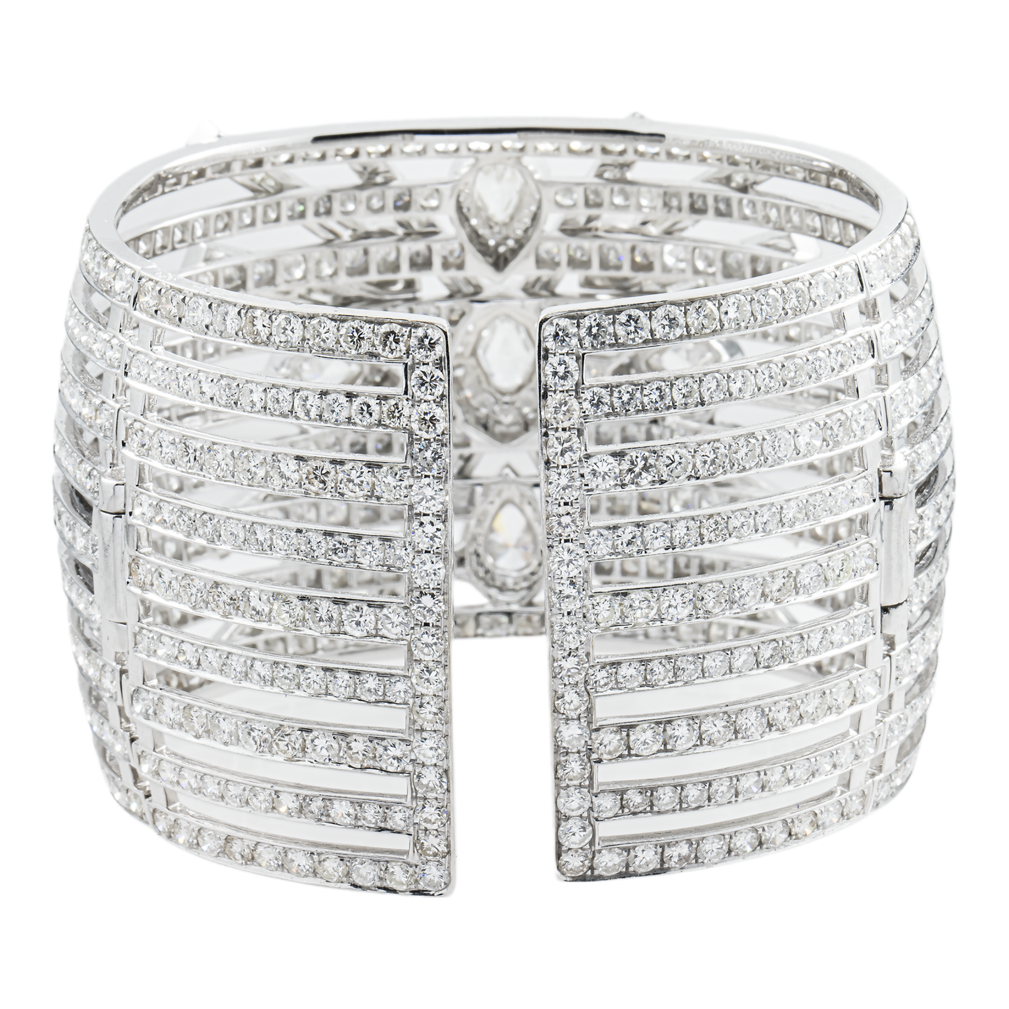14K White Gold Multi Cut Cuff Bangle Bracelet 42.31ct
