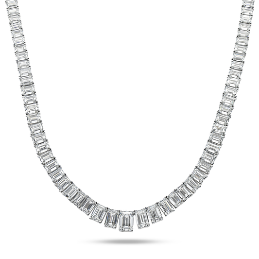 Platinum Graduated Emerald Cut Diamond Tennis Necklace 101.23ct