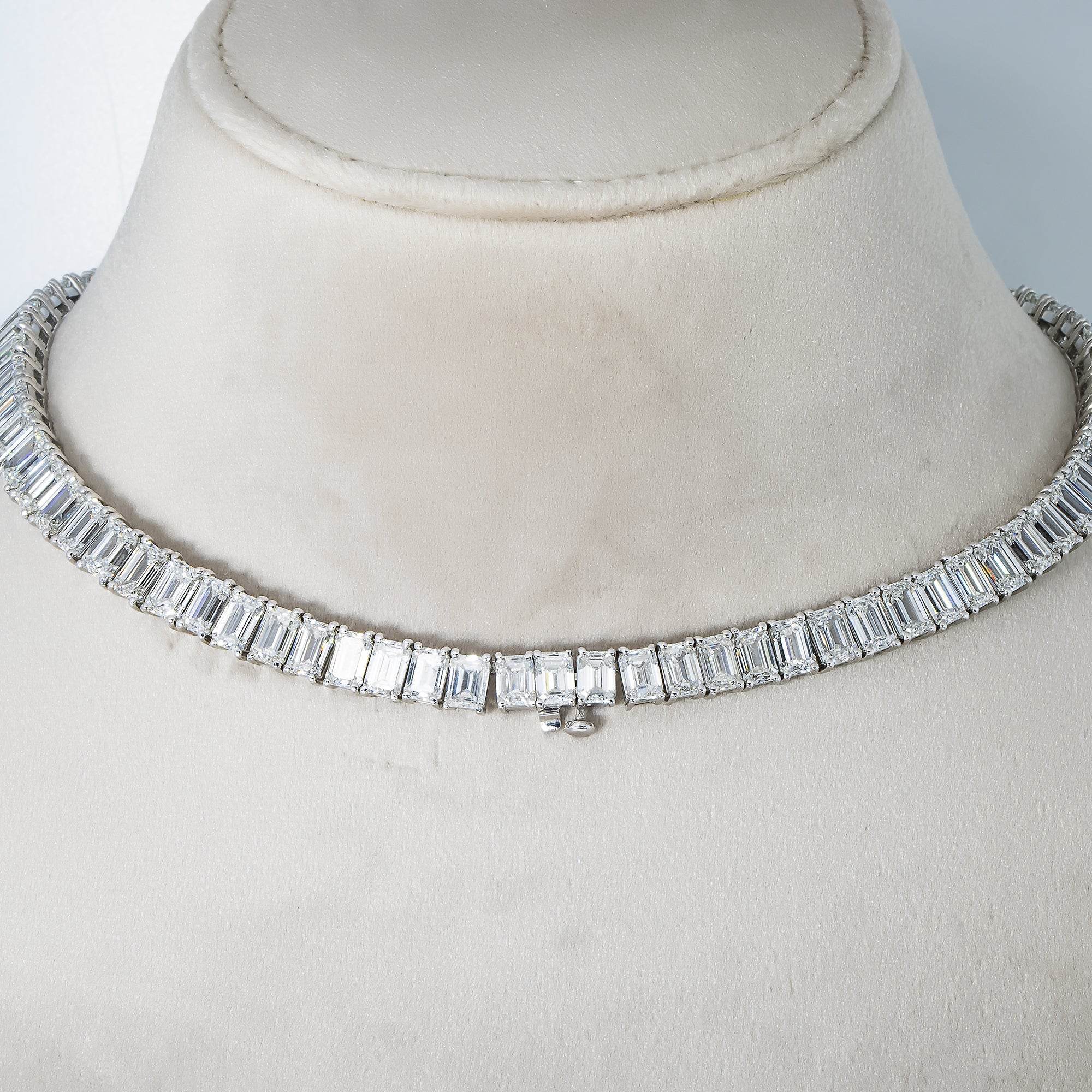 Platinum Graduated Emerald Cut Diamond Tennis Necklace 101.23Ct Necklace
