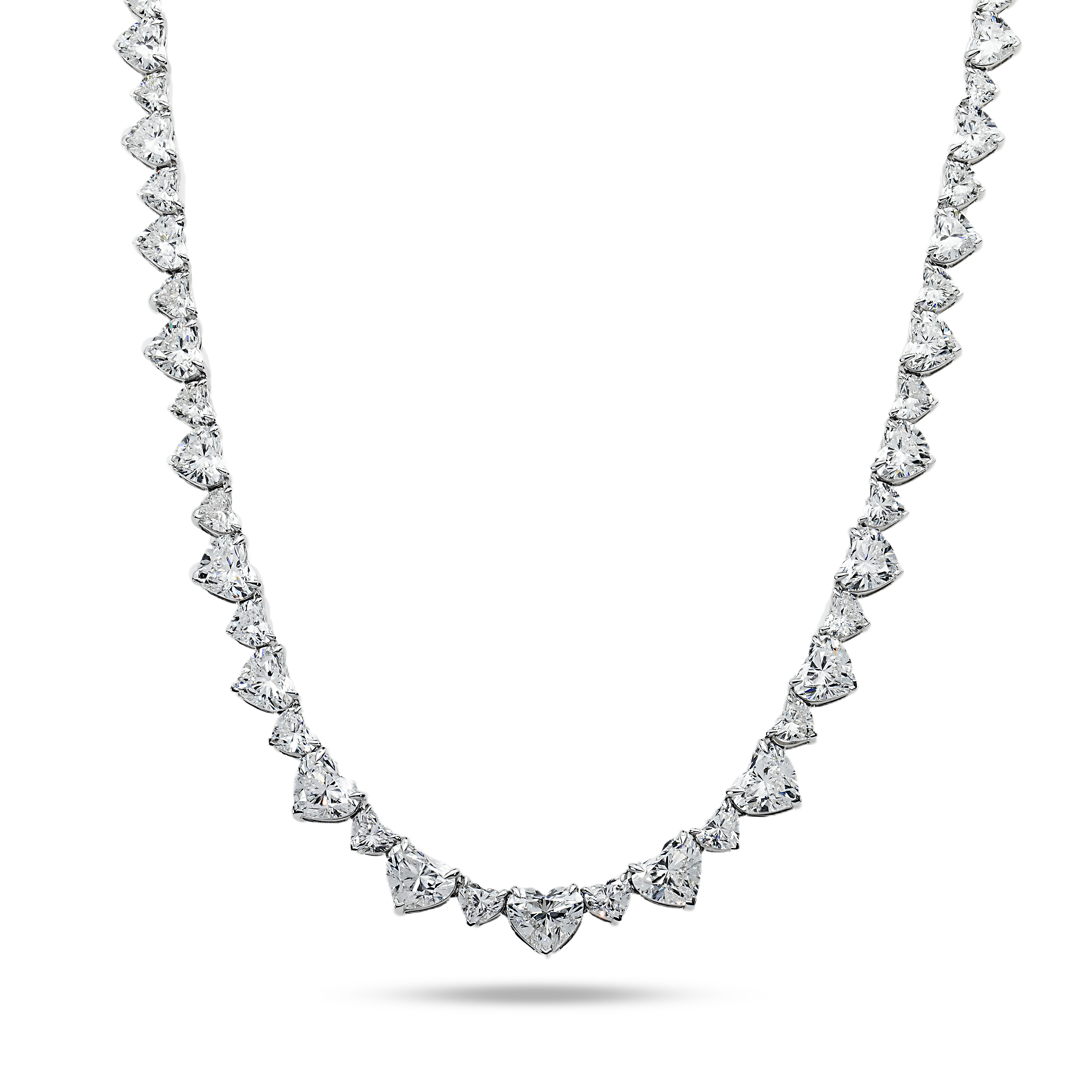 14K White Gold Heart Cut Diamond Tennis Chain 50.20Ct Necklace