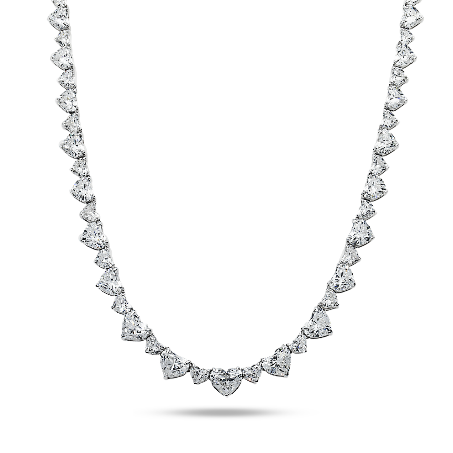 14K White Gold Heart Cut Diamond Tennis Chain 50.20ct