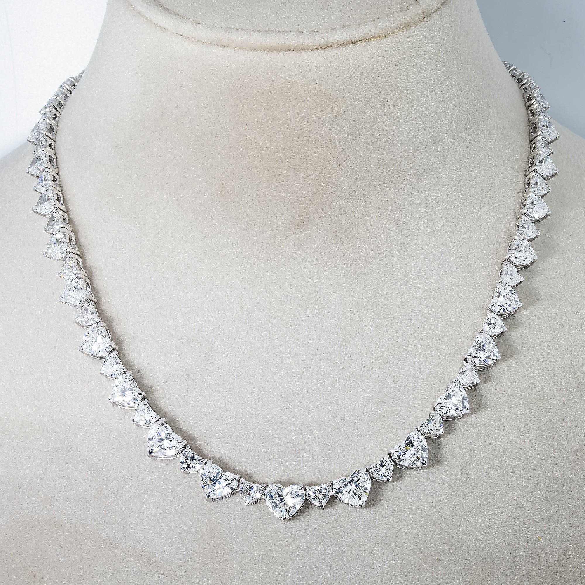 14K White Gold Heart Cut Diamond Tennis Chain 50.20Ct Necklace