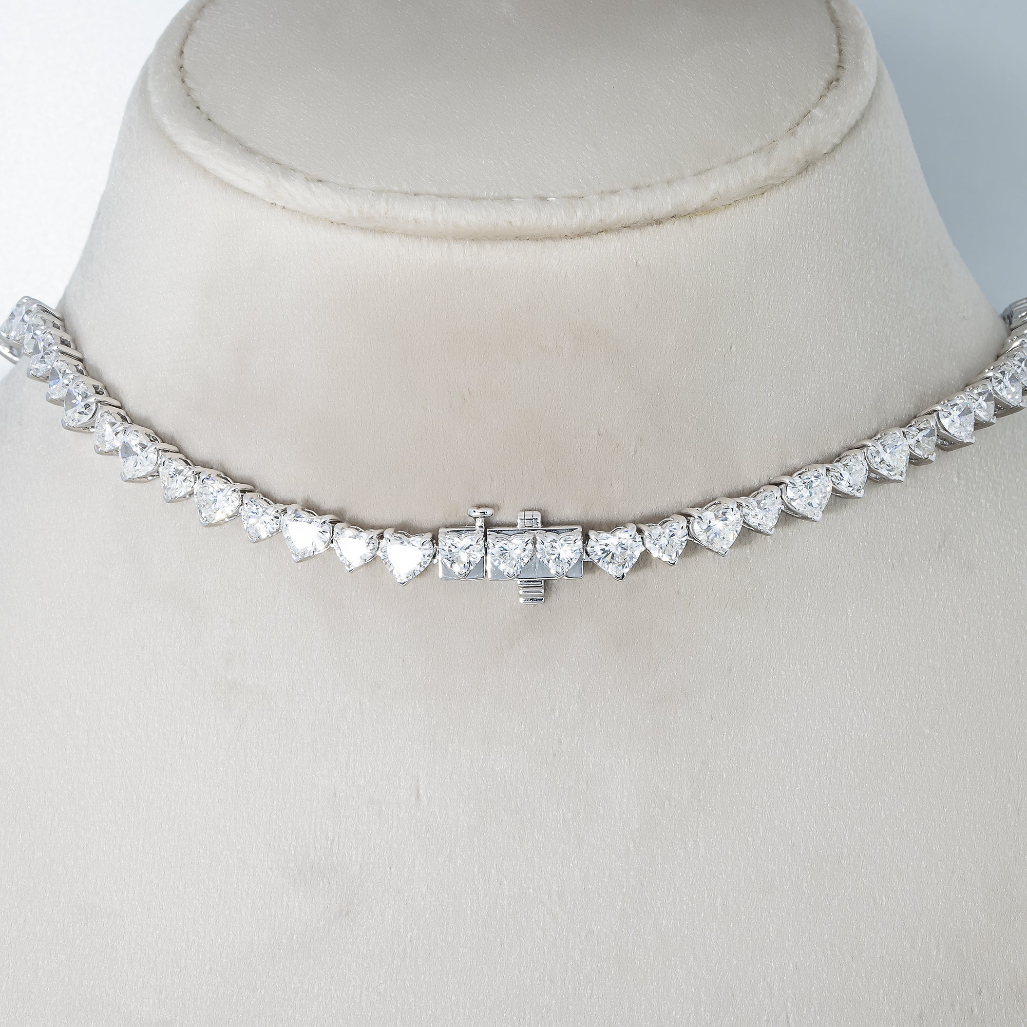14K White Gold Heart Cut Diamond Tennis Chain 50.20Ct Necklace