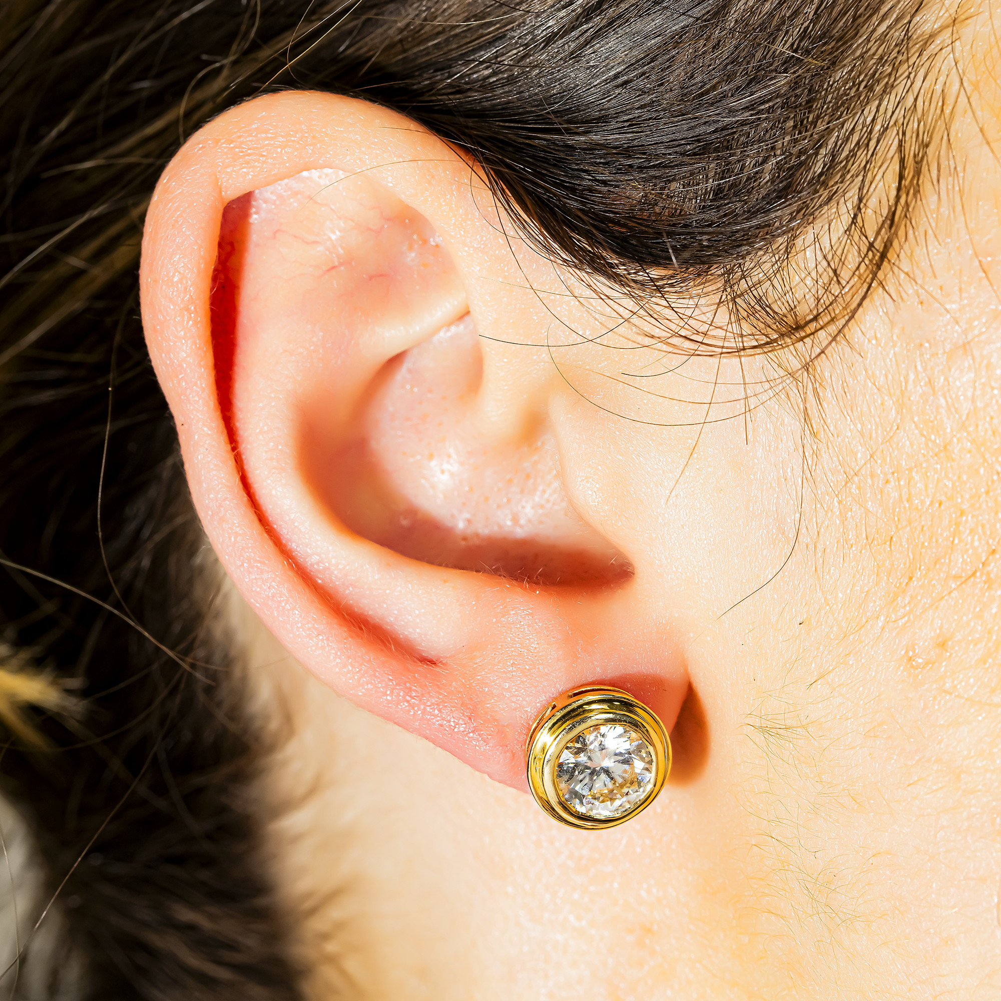 14K Yellow Gold Bezel Set Solitaire Round Diamond Stud Earrings 4.05ctw
