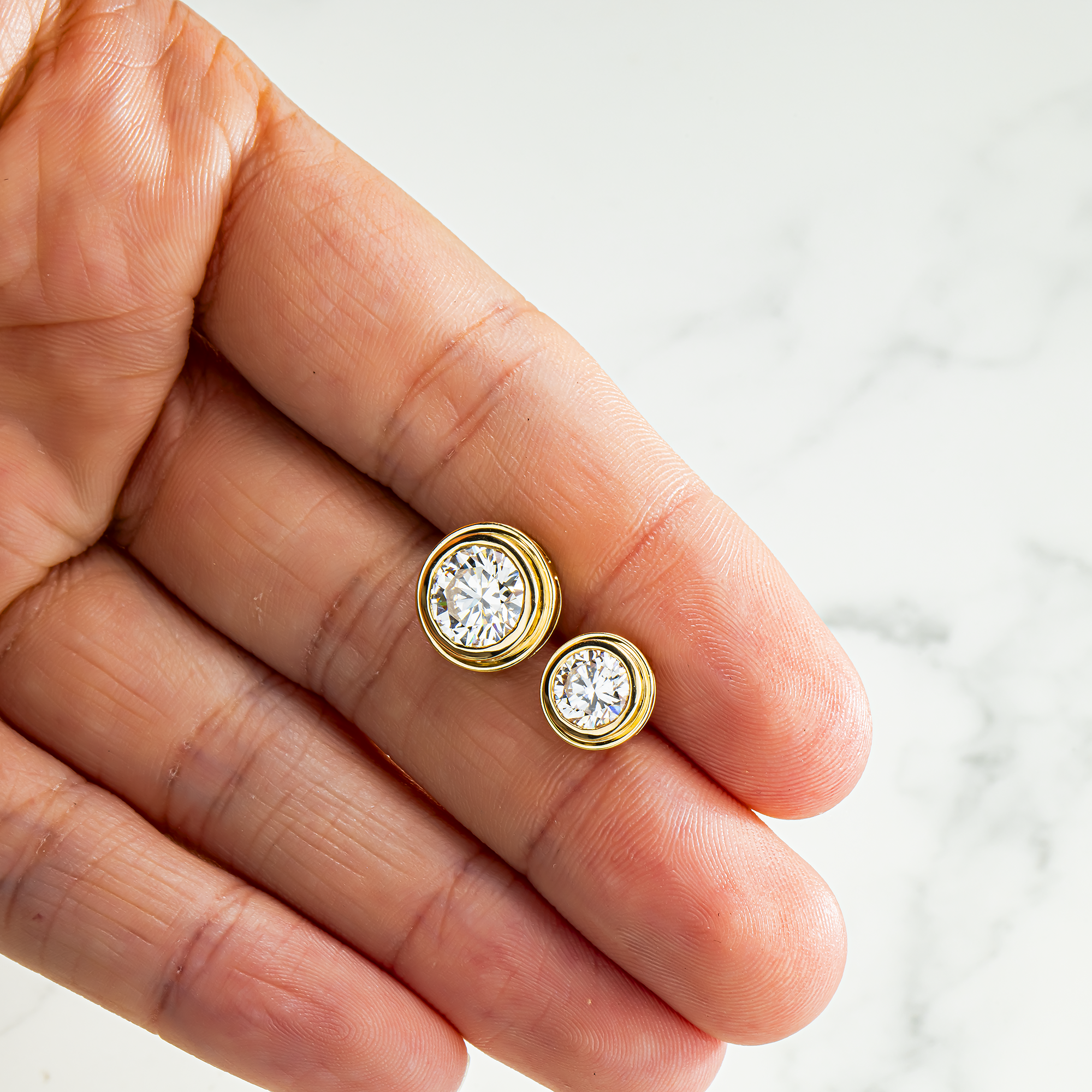 14K Yellow Gold Bezel Set Solitaire Round Diamond Stud Earrings 2.05ctw