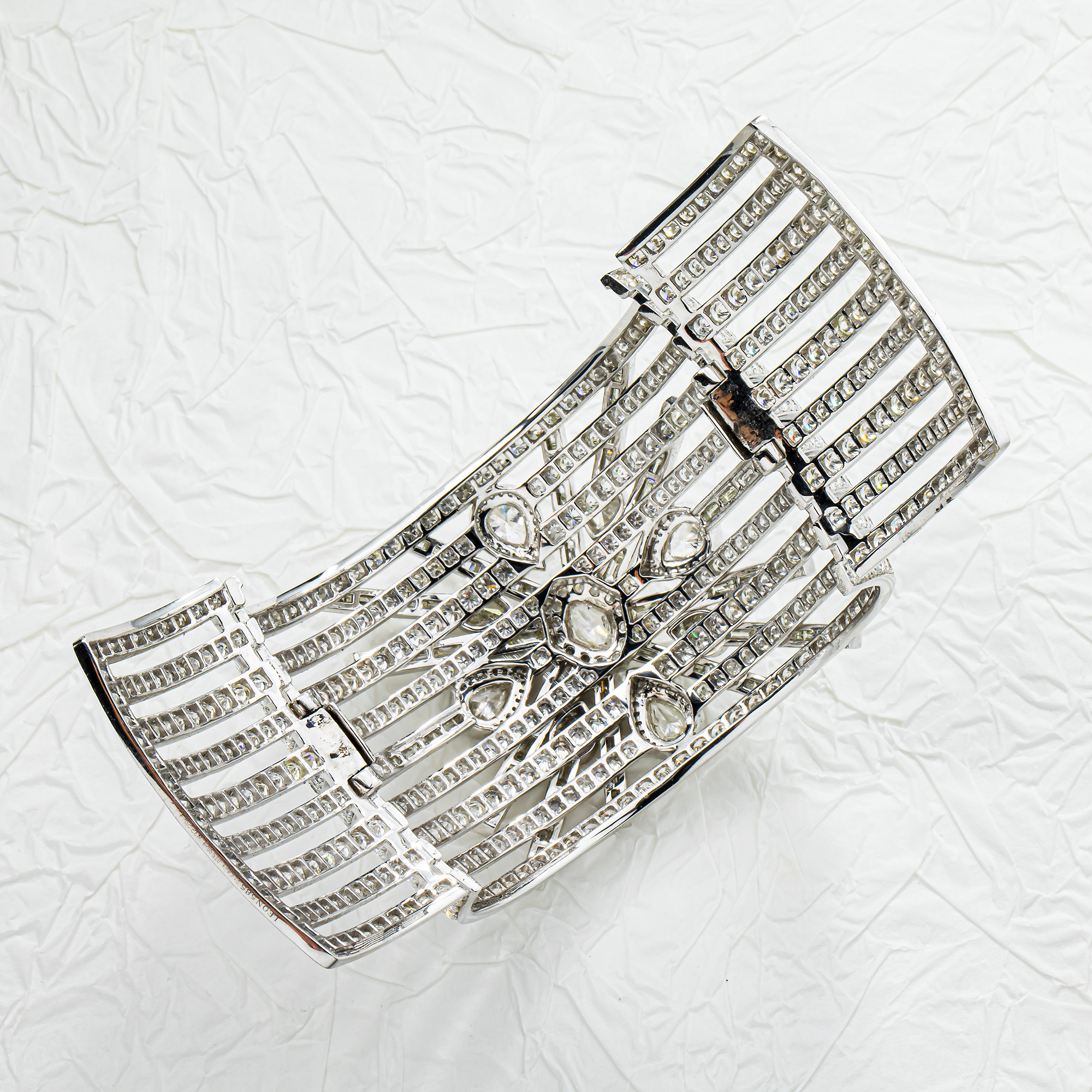 14K White Gold Multi Cut Cuff Bangle Bracelet 42.31ct