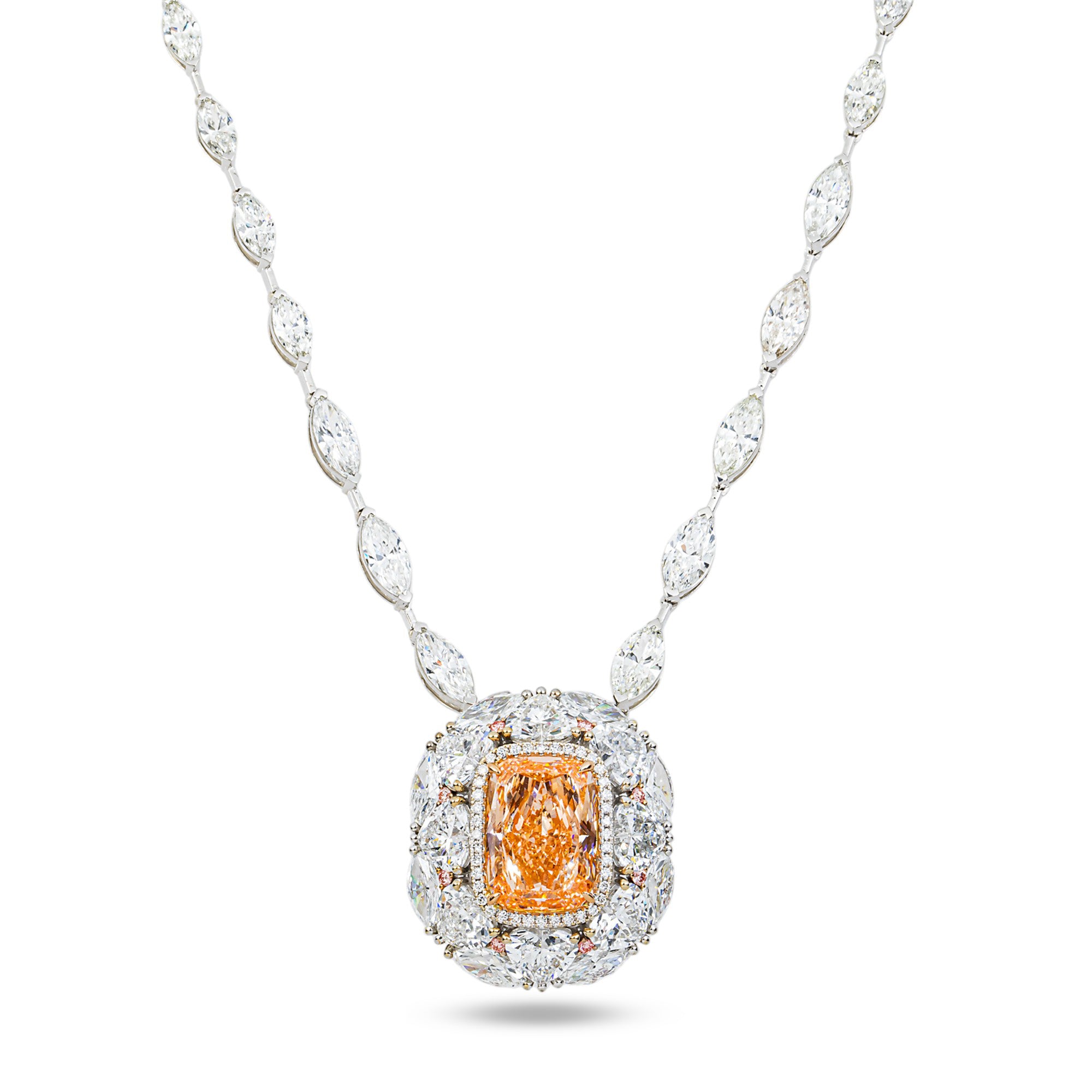 IGI 14K & 18K White Gold Fancy Pink & White Diamond Pendant & Chain Necklace 38.71ctw