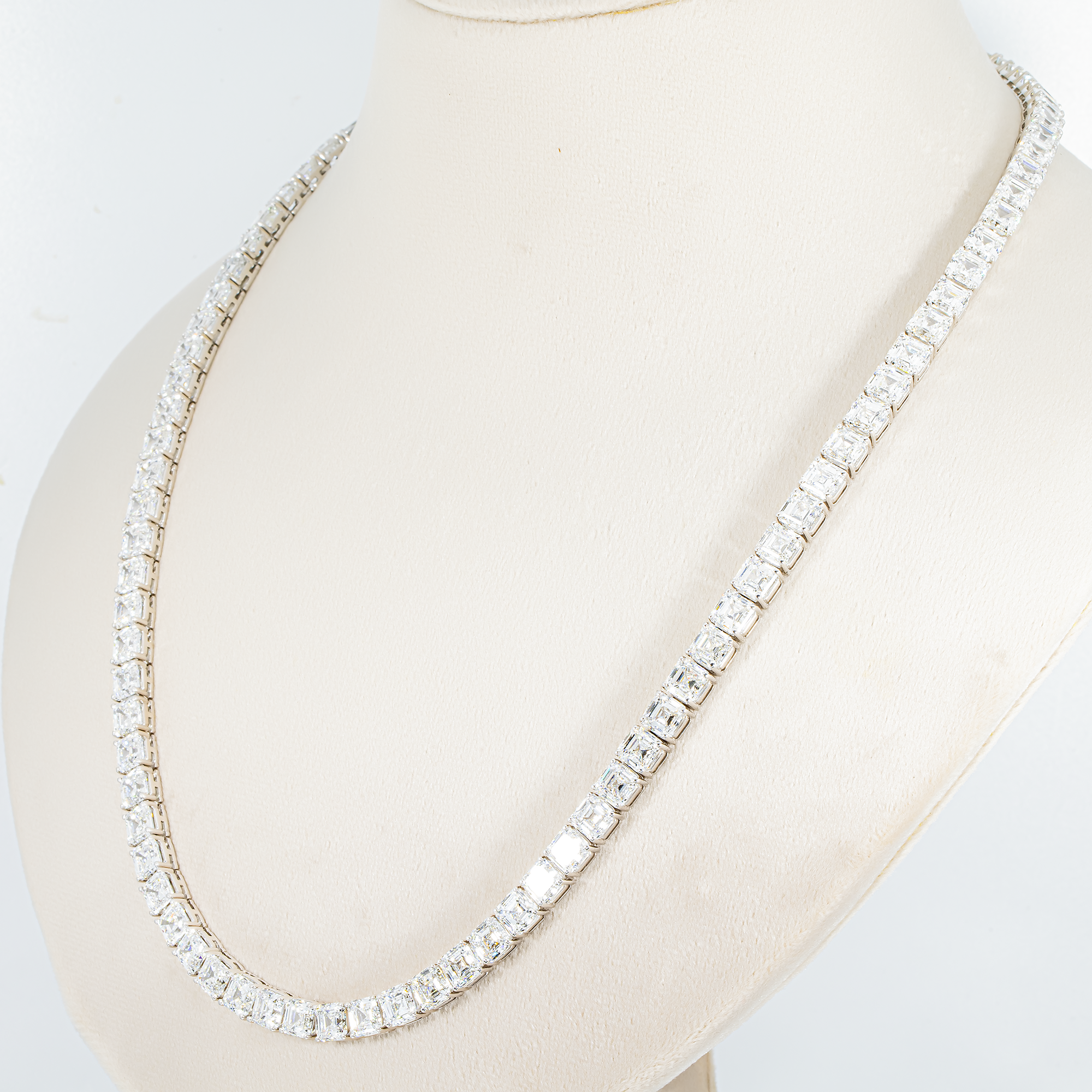 14K White Gold Asscher Cut Diamond Tennis Chain 97.15ct