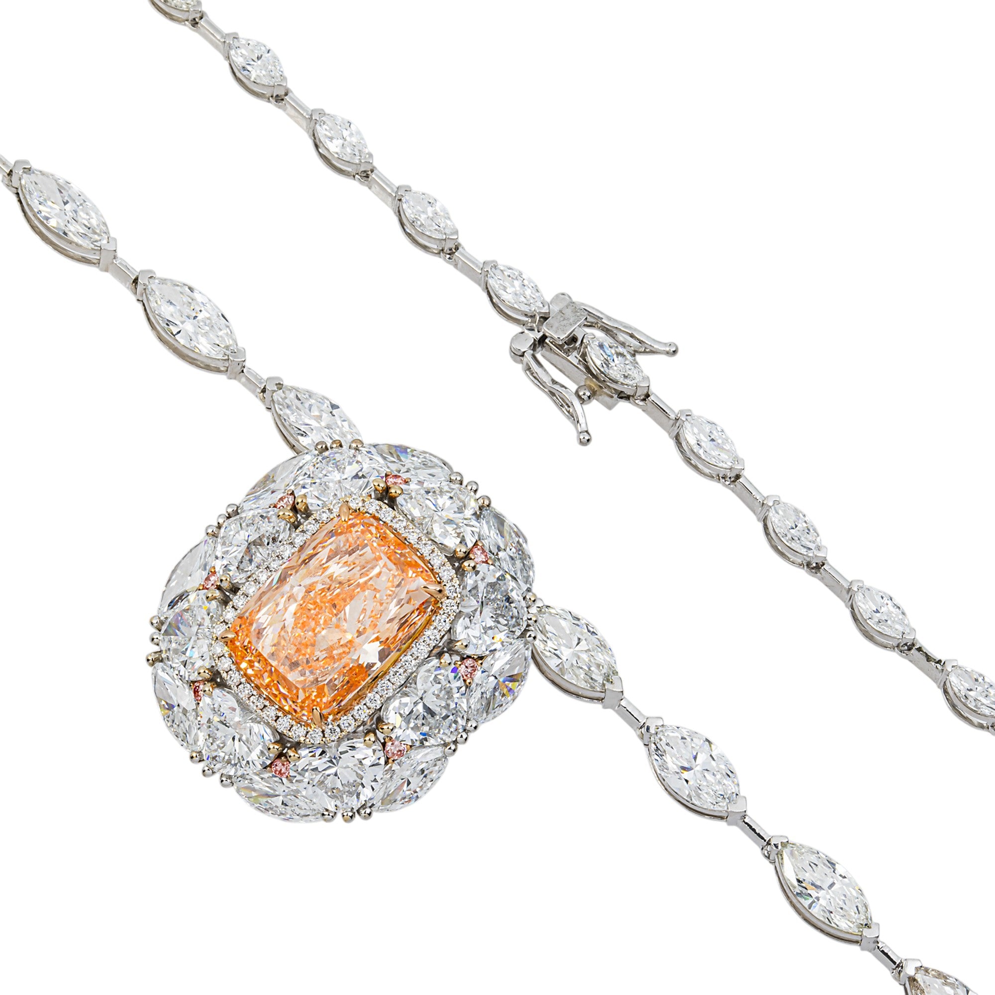 IGI 14K & 18K White Gold Fancy Pink & White Diamond Pendant & Chain Necklace 38.71ctw