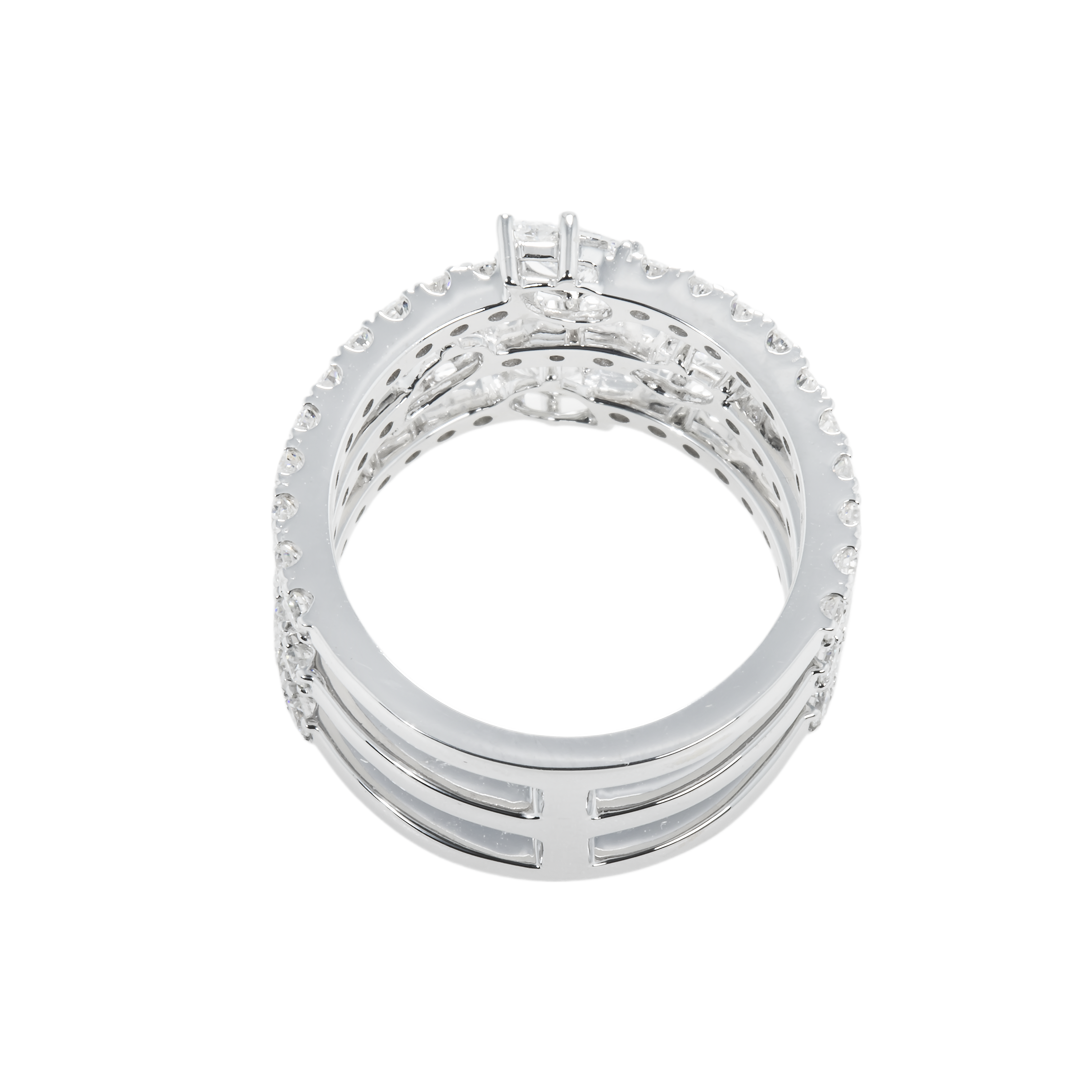 18K White Gold Triple Row Round & Pear Cut Diamond Ring 2.14Ct Rings