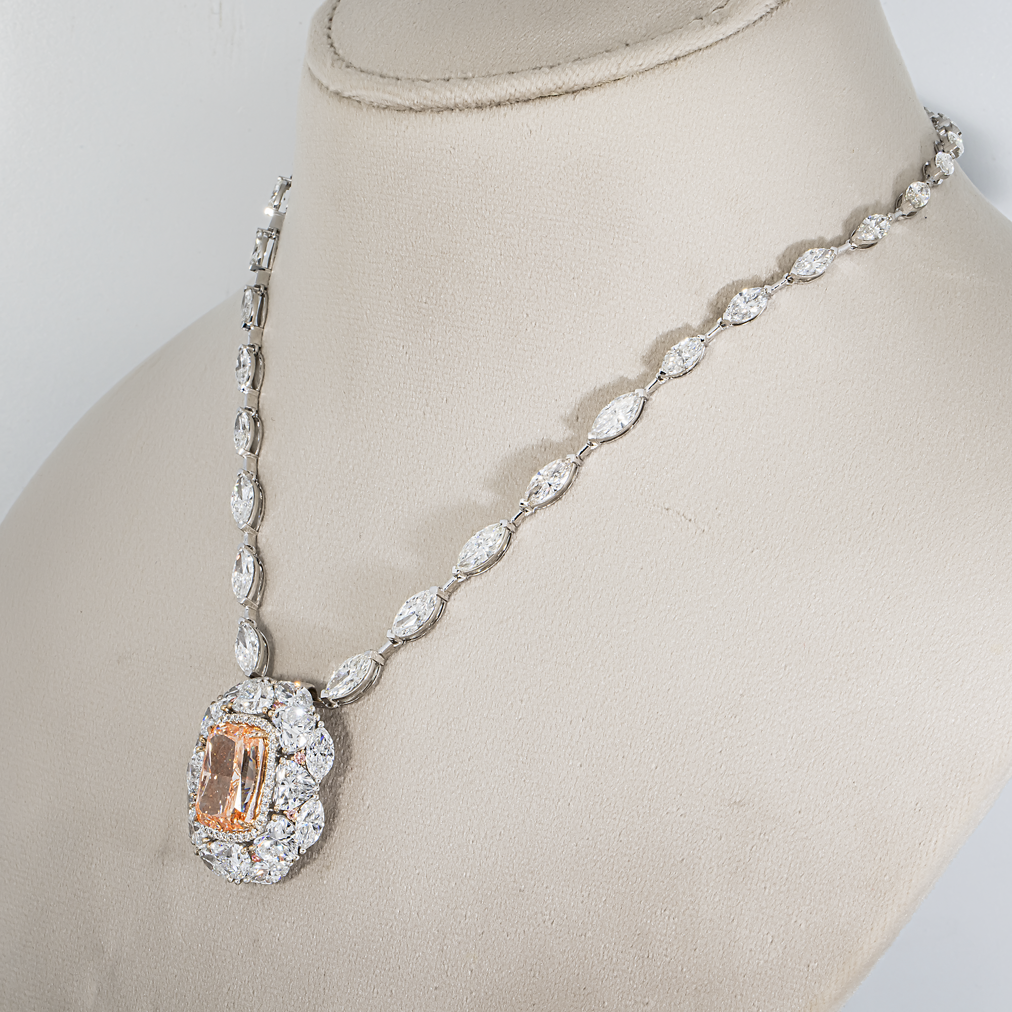 IGI 14K & 18K White Gold Fancy Pink & White Diamond Pendant & Chain Necklace 38.71ctw