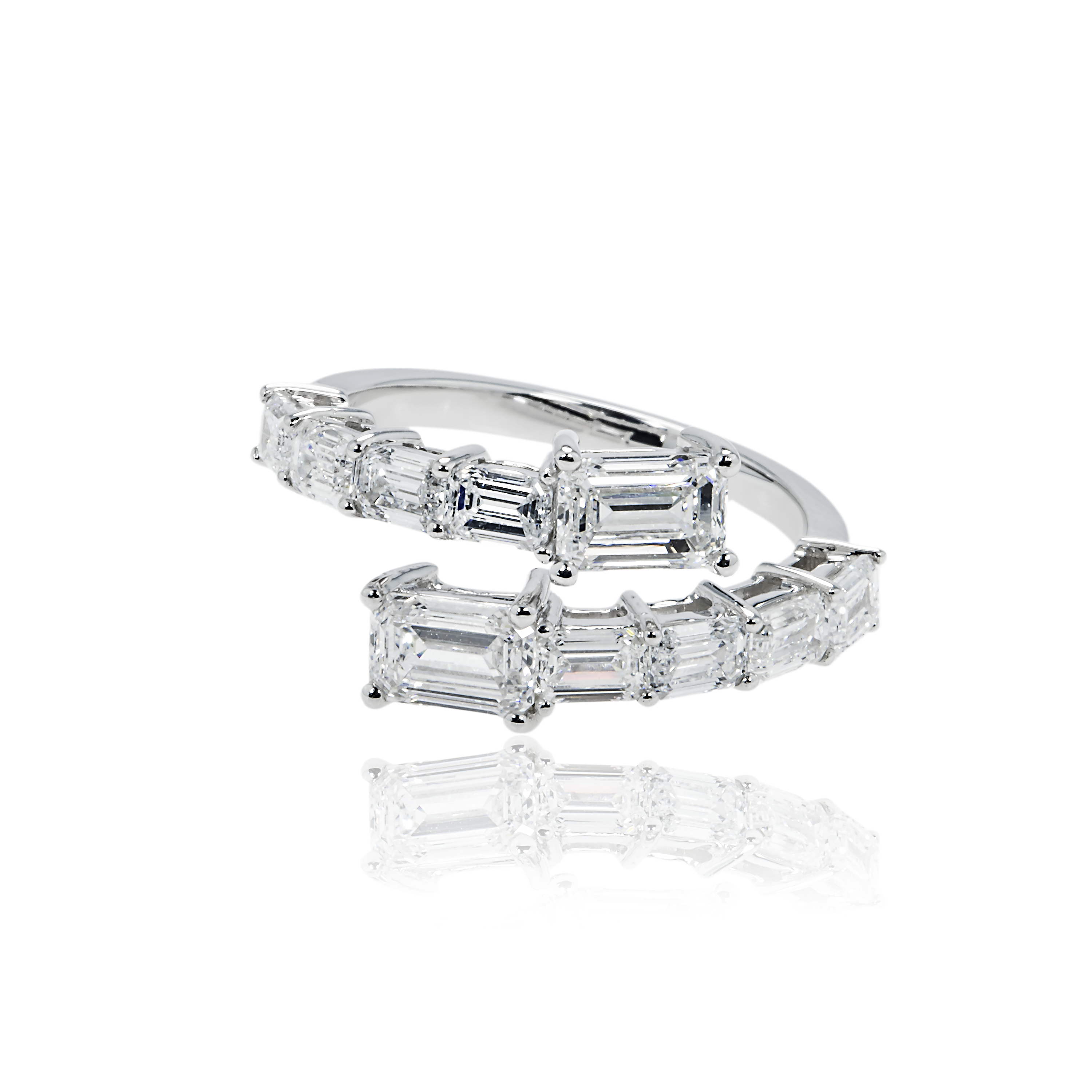 14K White Gold Emerald Cut Diamond Wrap Ring 2.96Ct Rings