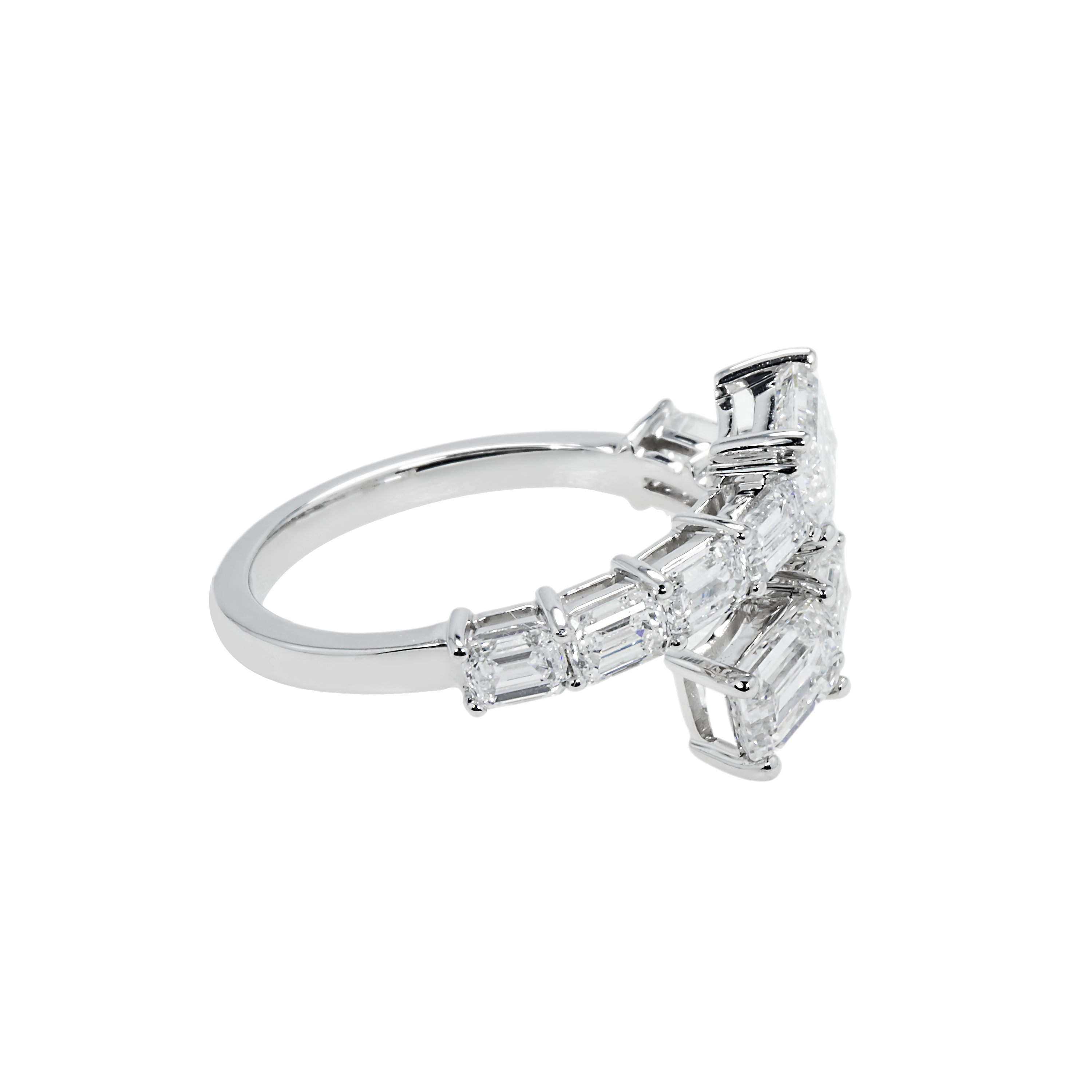 14K White Gold Emerald Cut Diamond Wrap Ring 2.96Ct Rings
