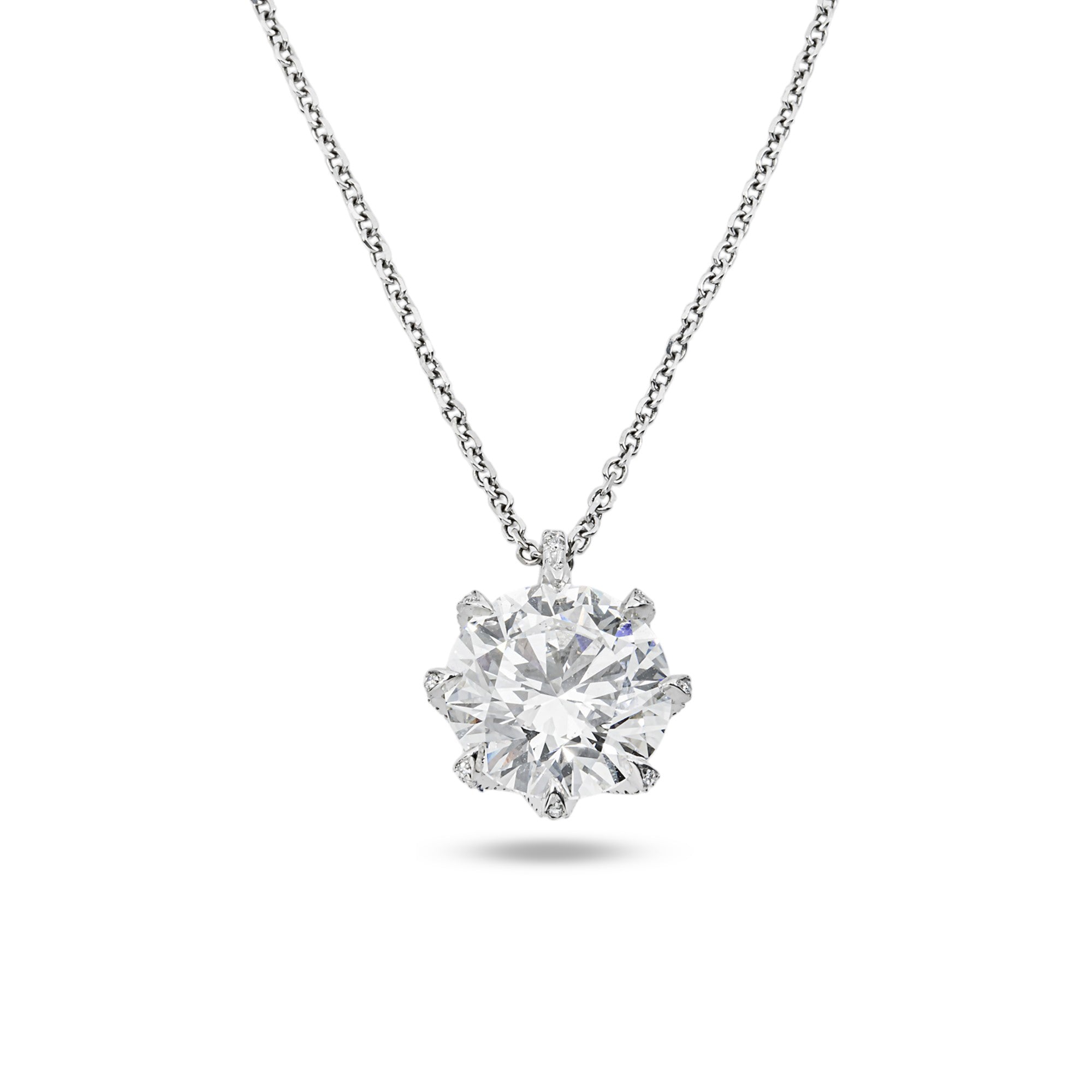 IGI Platinum Round Diamond Pendant & Chain Necklace 10.04ct